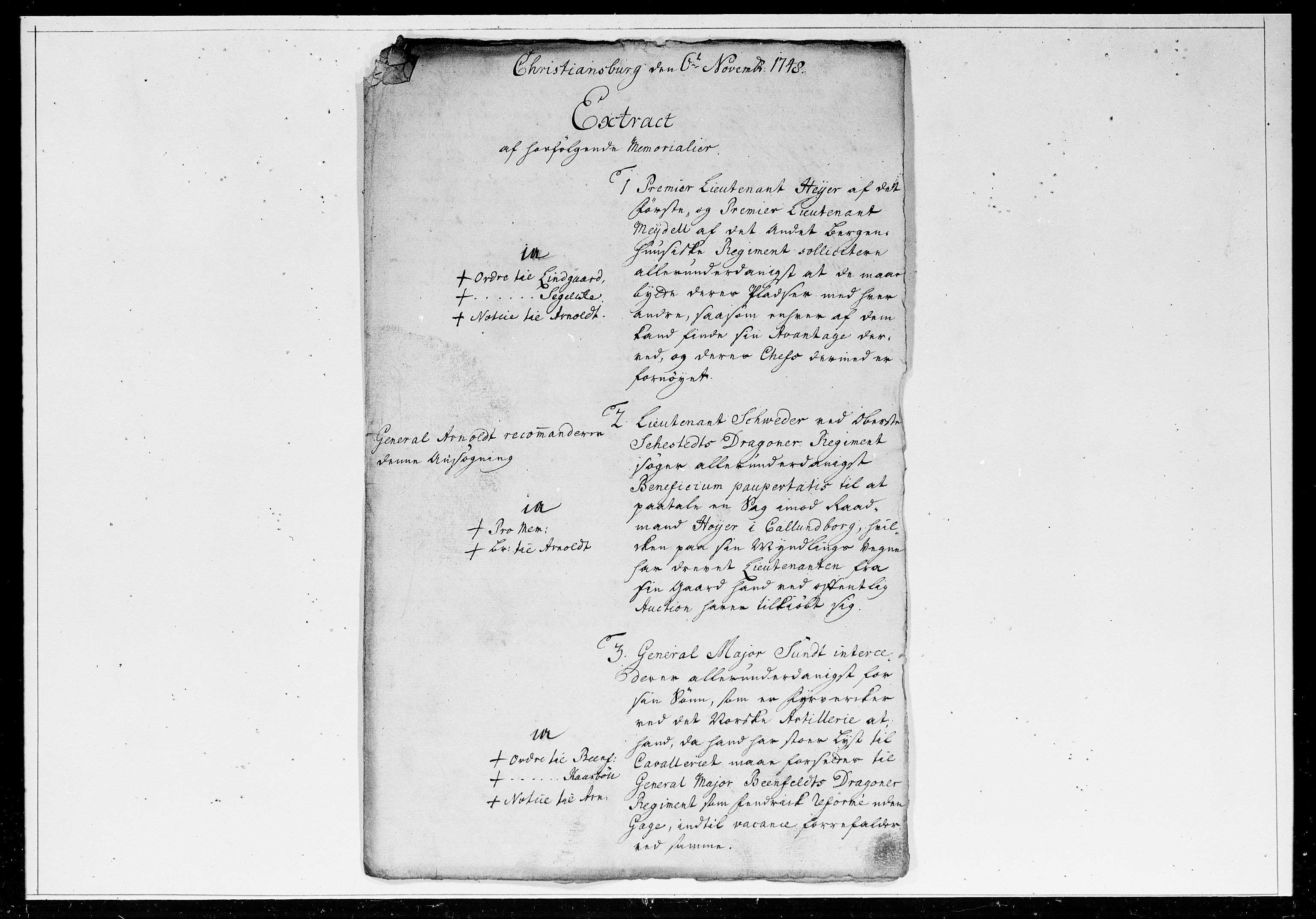 Krigskollegiet, Krigskancelliet, DRA/A-0006/-/1205-1210: Refererede sager, 1748, p. 260