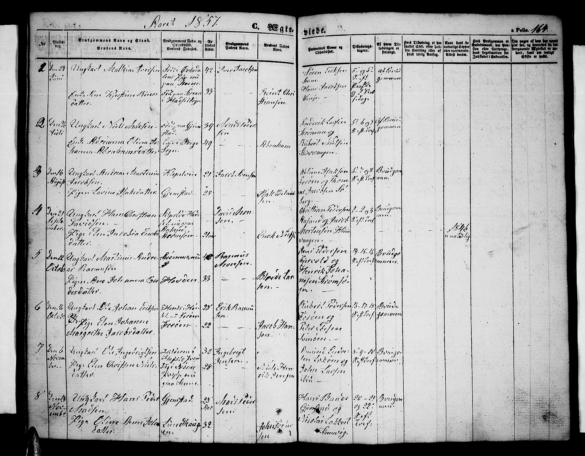 Ministerialprotokoller, klokkerbøker og fødselsregistre - Nordland, AV/SAT-A-1459/891/L1313: Parish register (copy) no. 891C02, 1856-1870, p. 164