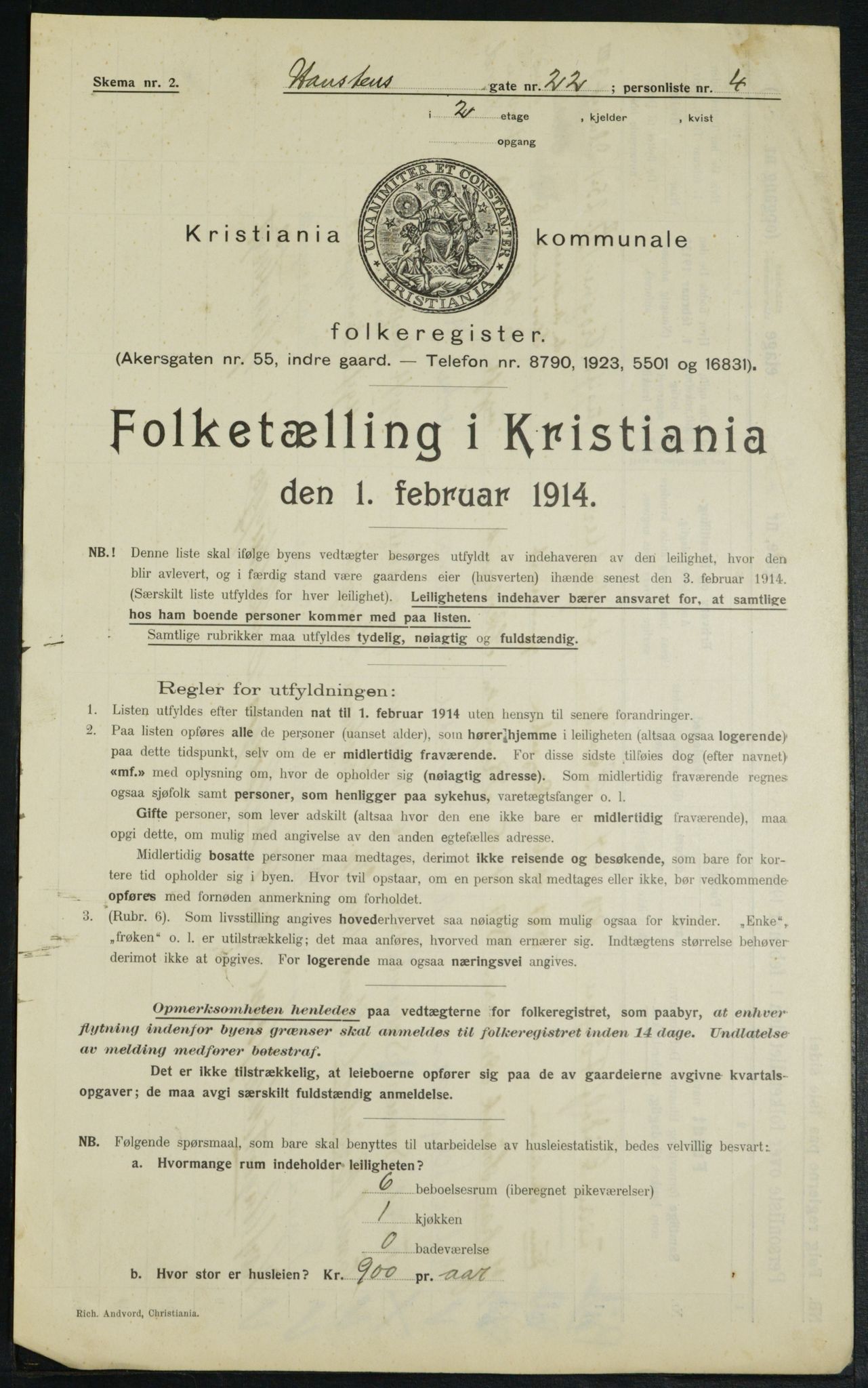 OBA, Municipal Census 1914 for Kristiania, 1914, p. 35084