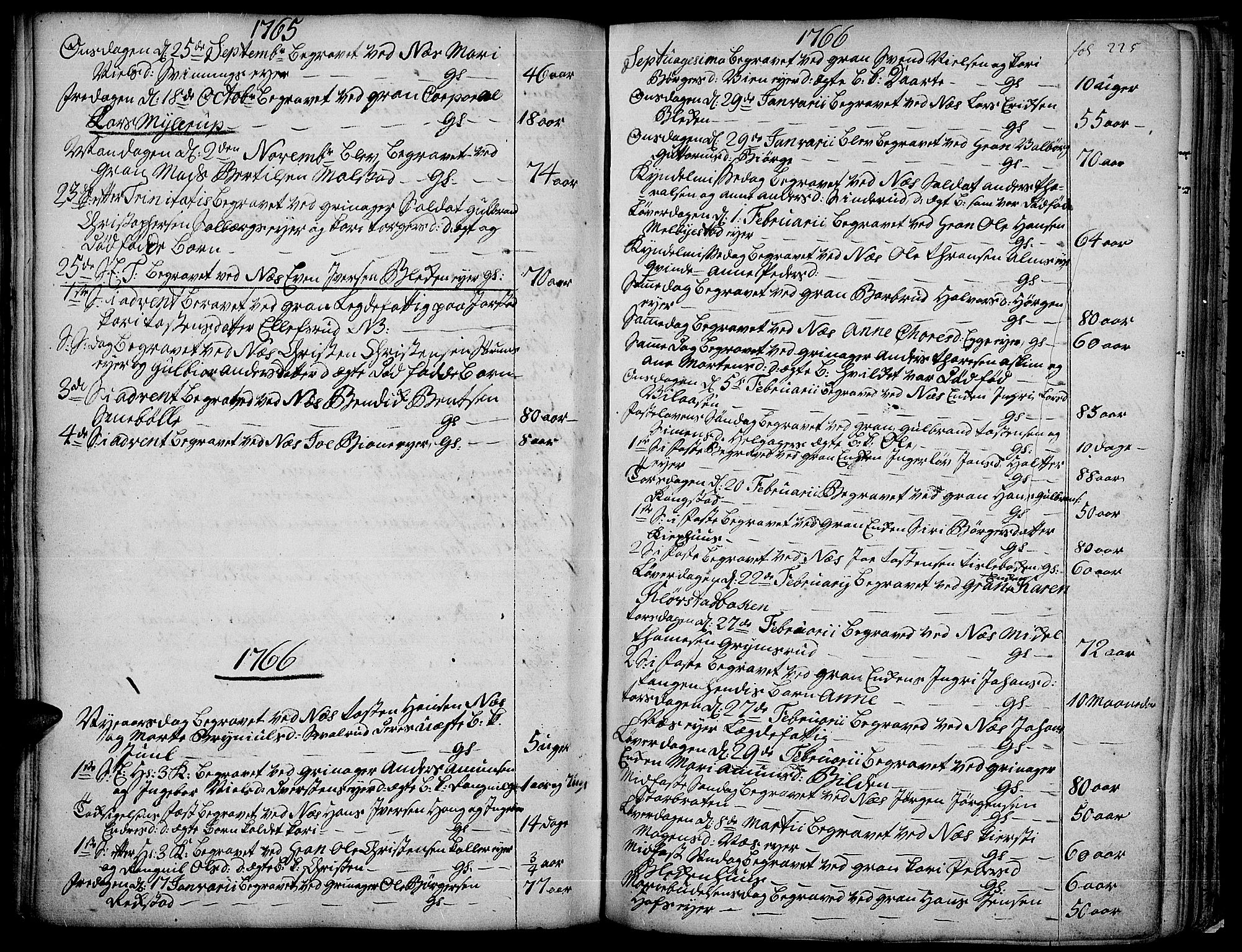 Gran prestekontor, AV/SAH-PREST-112/H/Ha/Haa/L0004: Parish register (official) no. 4, 1759-1775, p. 225