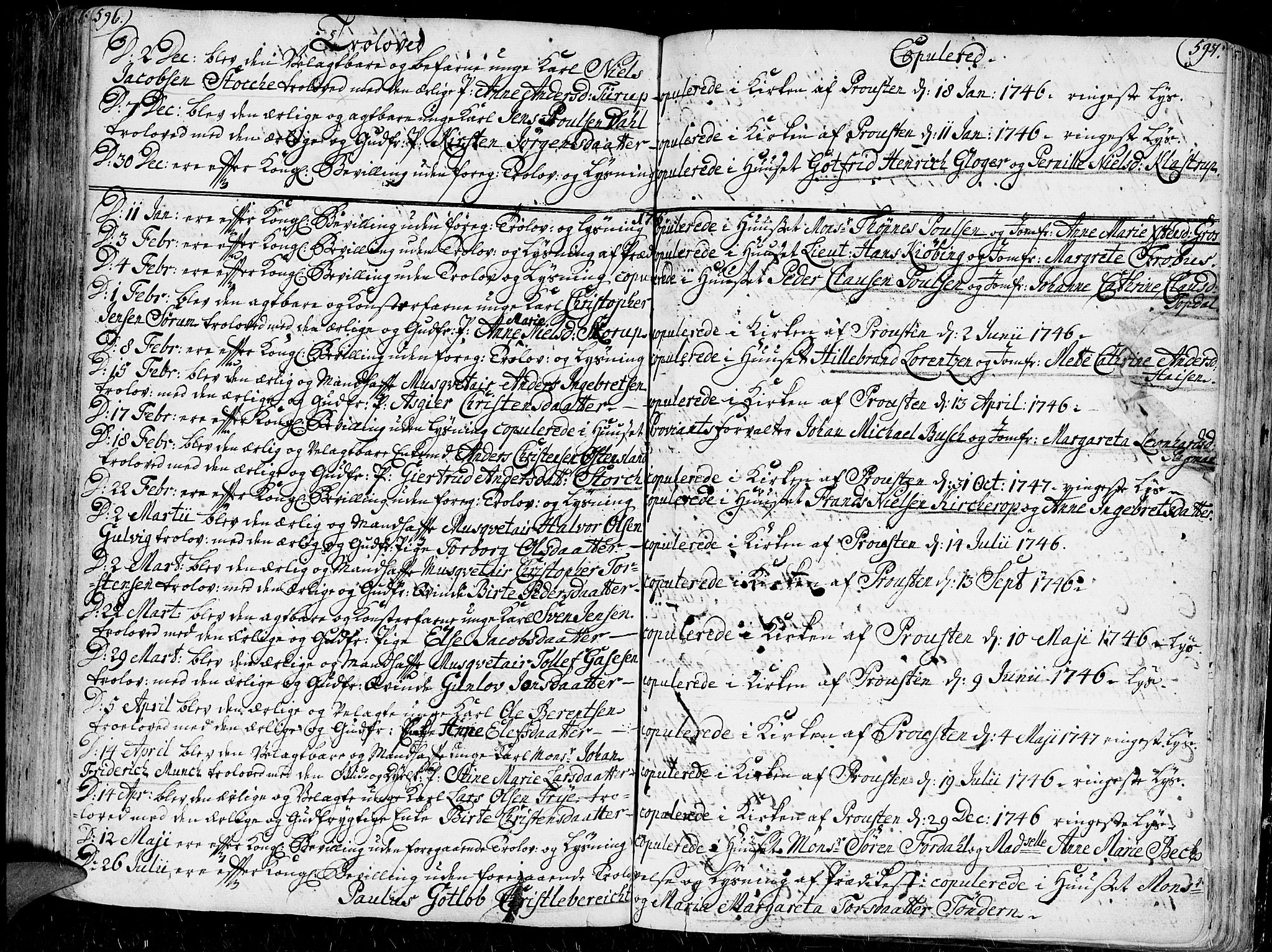 Kristiansand domprosti, SAK/1112-0006/F/Fa/L0001: Parish register (official) no. A 1, 1734-1793, p. 596-597