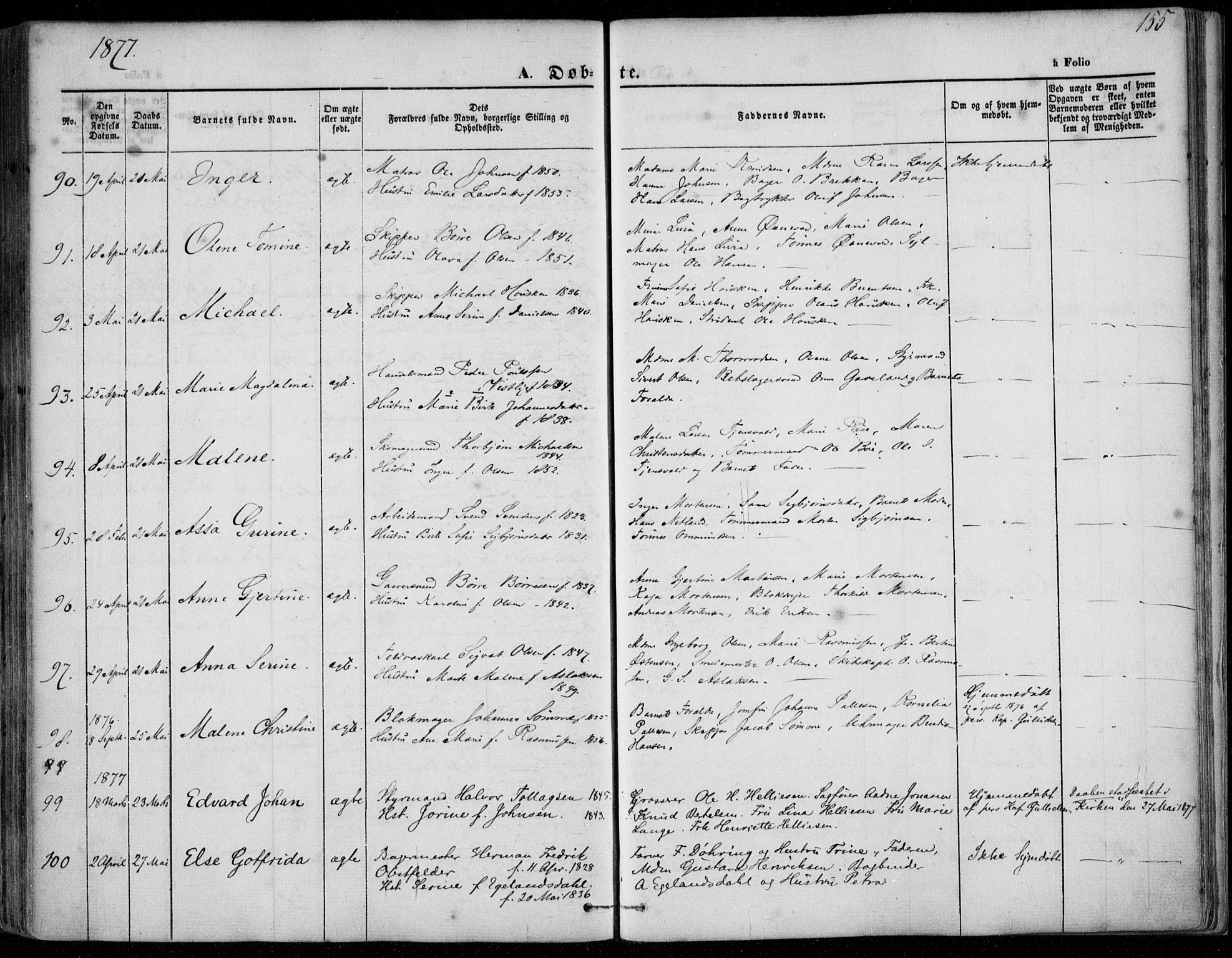 Domkirken sokneprestkontor, SAST/A-101812/001/30/30BA/L0022: Parish register (official) no. A 21, 1868-1877, p. 155
