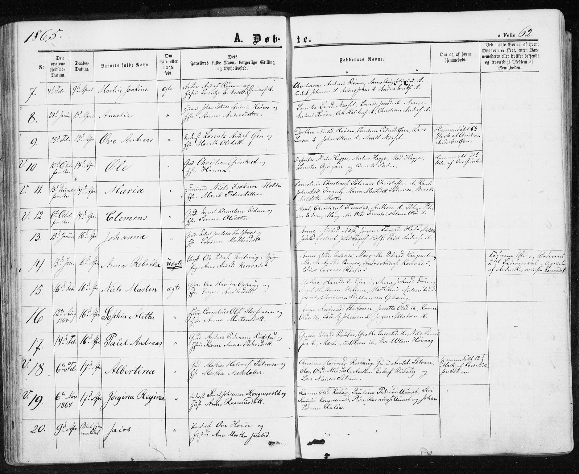 Ministerialprotokoller, klokkerbøker og fødselsregistre - Sør-Trøndelag, SAT/A-1456/659/L0737: Parish register (official) no. 659A07, 1857-1875, p. 62