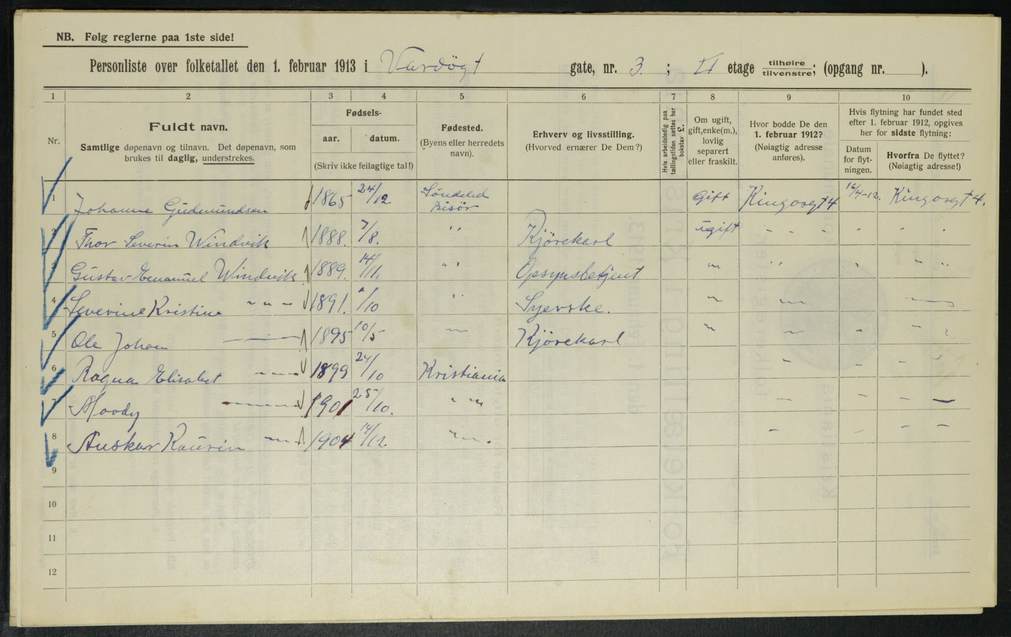 OBA, Municipal Census 1913 for Kristiania, 1913, p. 121745