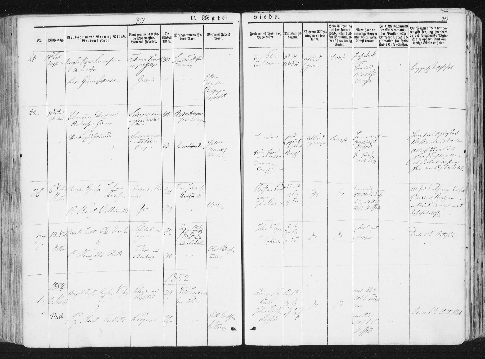 Ministerialprotokoller, klokkerbøker og fødselsregistre - Sør-Trøndelag, SAT/A-1456/691/L1074: Parish register (official) no. 691A06, 1842-1852, p. 303