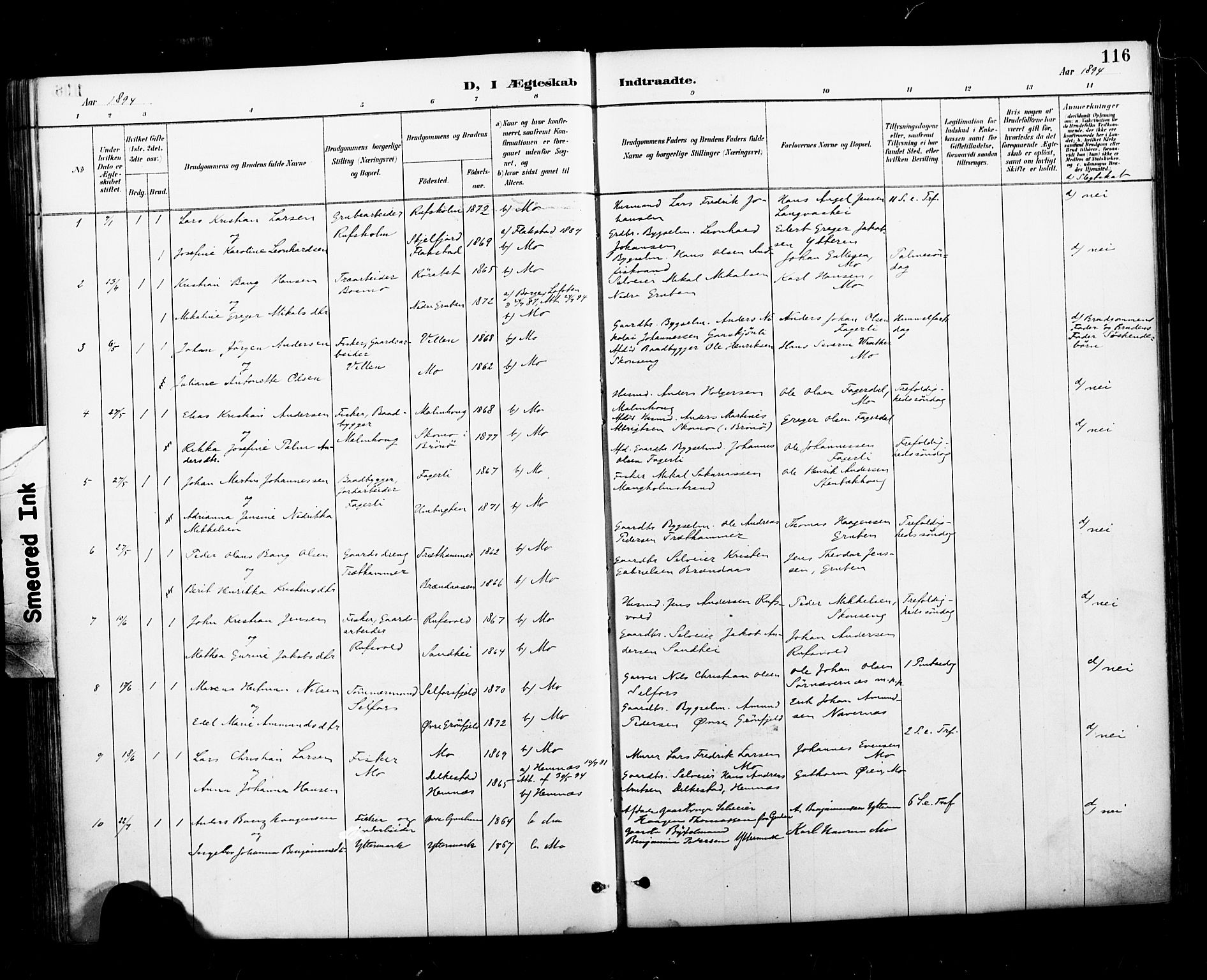 Ministerialprotokoller, klokkerbøker og fødselsregistre - Nordland, AV/SAT-A-1459/827/L0401: Parish register (official) no. 827A13, 1887-1905, p. 116