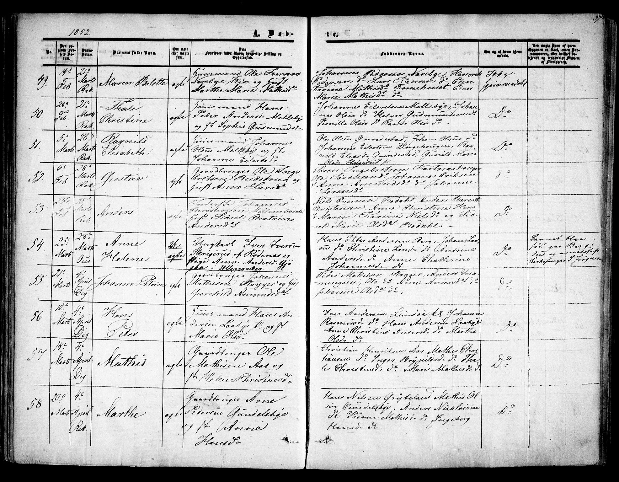 Rakkestad prestekontor Kirkebøker, AV/SAO-A-2008/F/Fa/L0009: Parish register (official) no. I 9, 1850-1856, p. 37