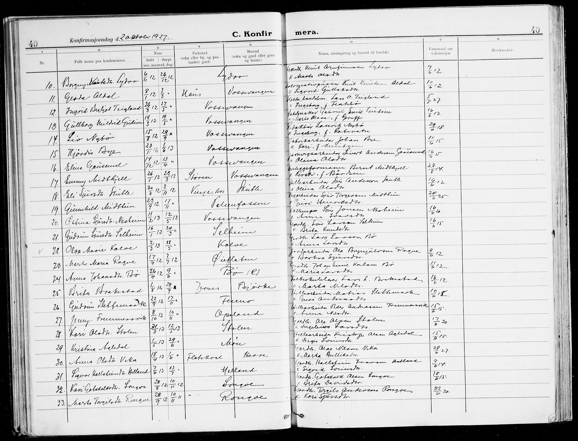 Voss sokneprestembete, AV/SAB-A-79001/H/Haa: Parish register (official) no. B 3, 1922-1942, p. 40