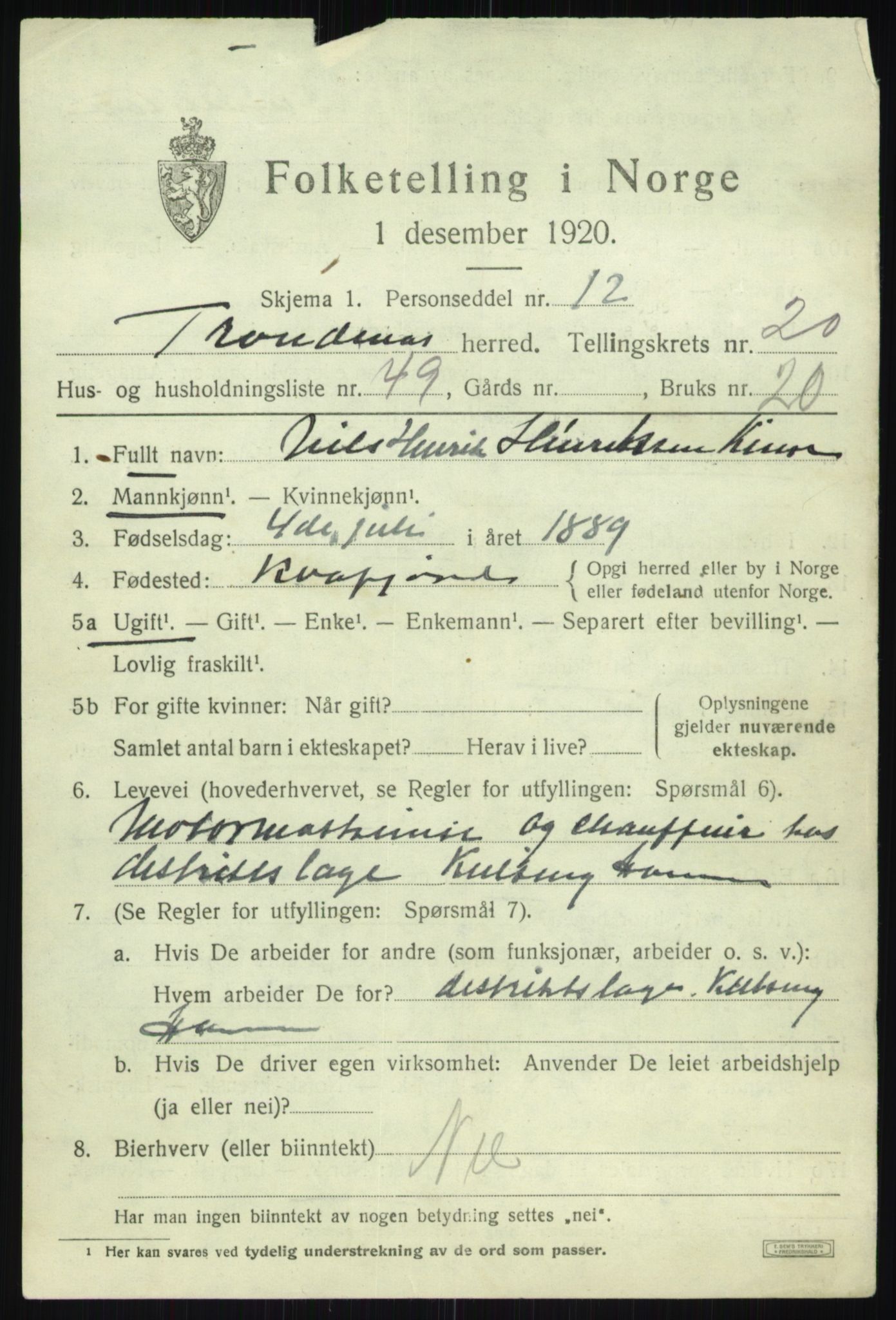 SATØ, 1920 census for Trondenes, 1920, p. 16298