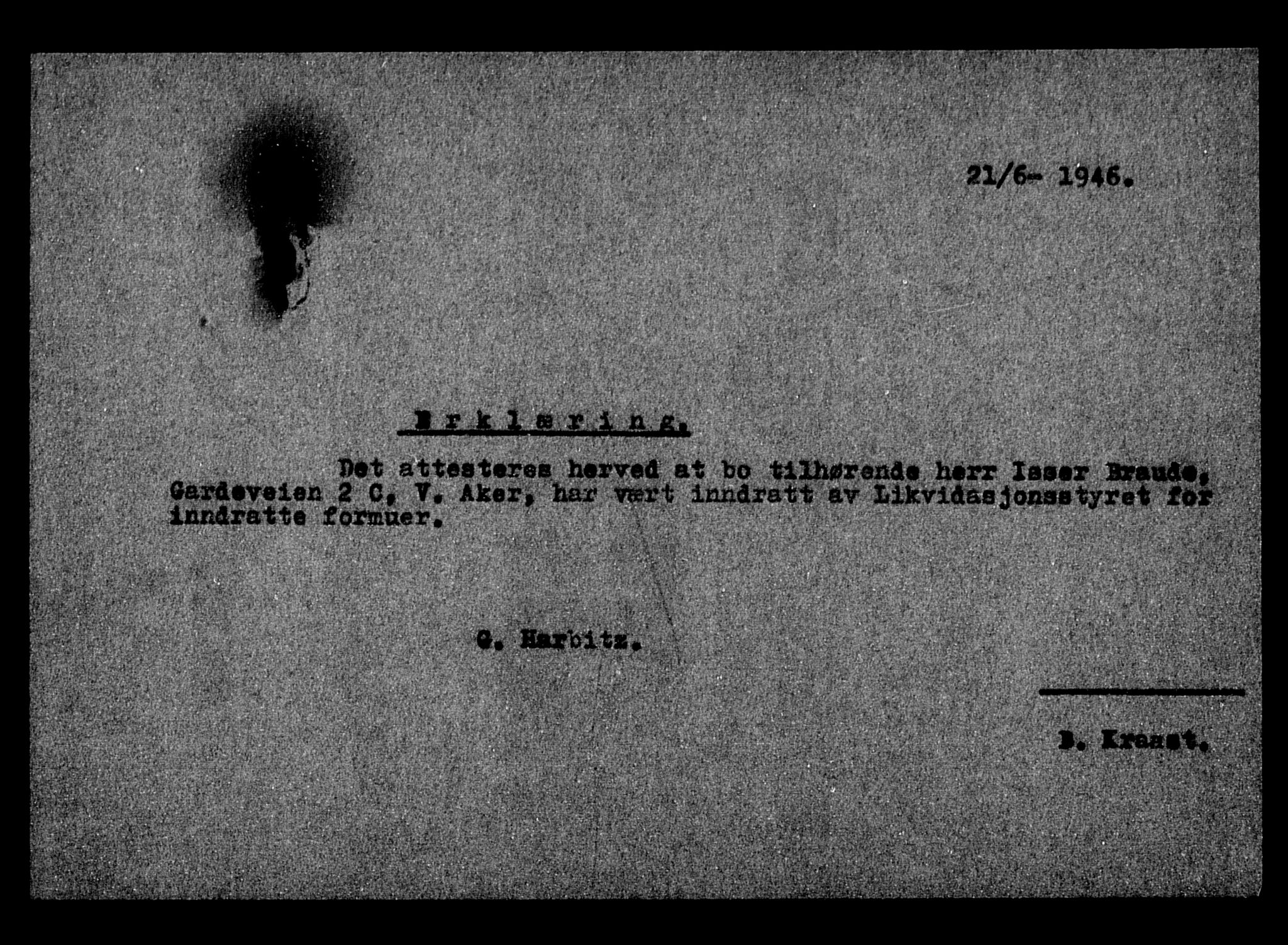 Justisdepartementet, Tilbakeføringskontoret for inndratte formuer, AV/RA-S-1564/H/Hc/Hcc/L0928: --, 1945-1947, p. 11