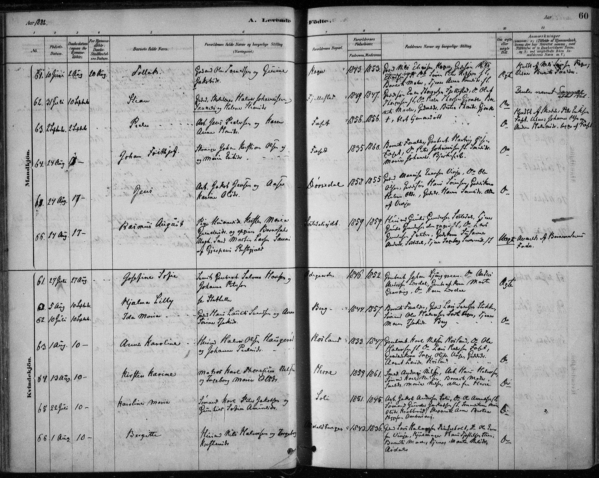 Bamble kirkebøker, AV/SAKO-A-253/F/Fa/L0007: Parish register (official) no. I 7, 1878-1888, p. 60