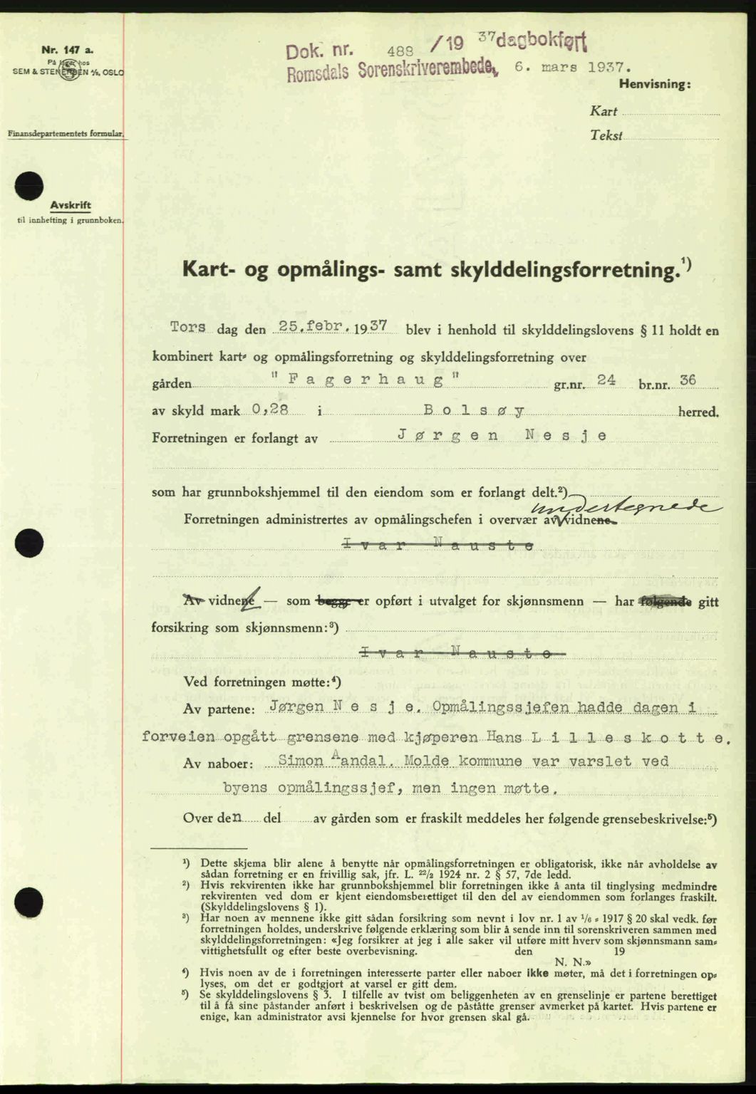 Romsdal sorenskriveri, SAT/A-4149/1/2/2C: Mortgage book no. A2, 1936-1937, Diary no: : 488/1937