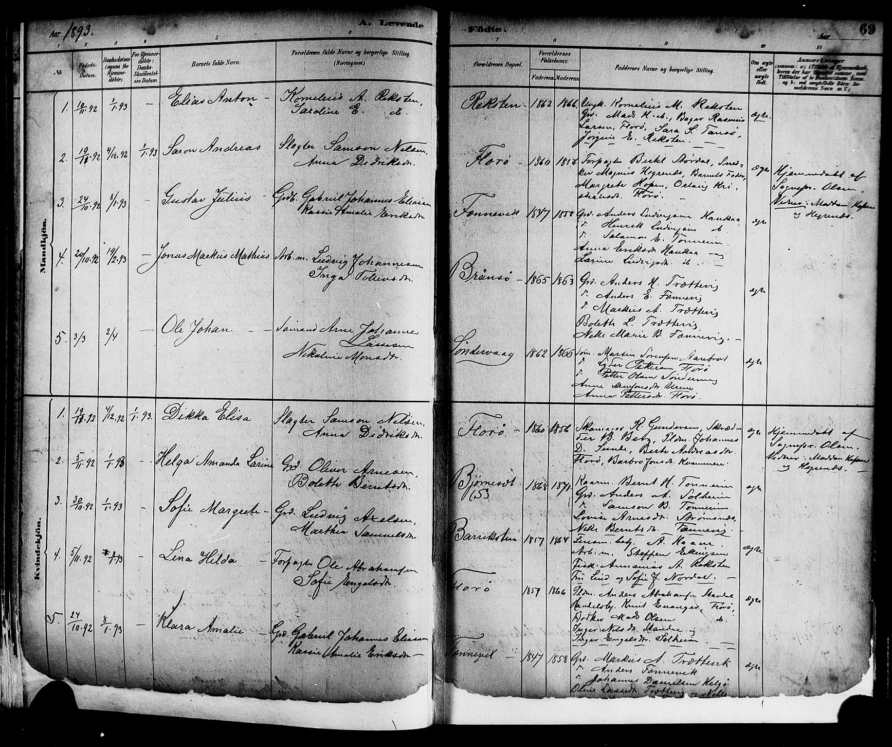 Kinn sokneprestembete, SAB/A-80801/H/Hab/Haba/L0002: Parish register (copy) no. A 2, 1882-1906, p. 69