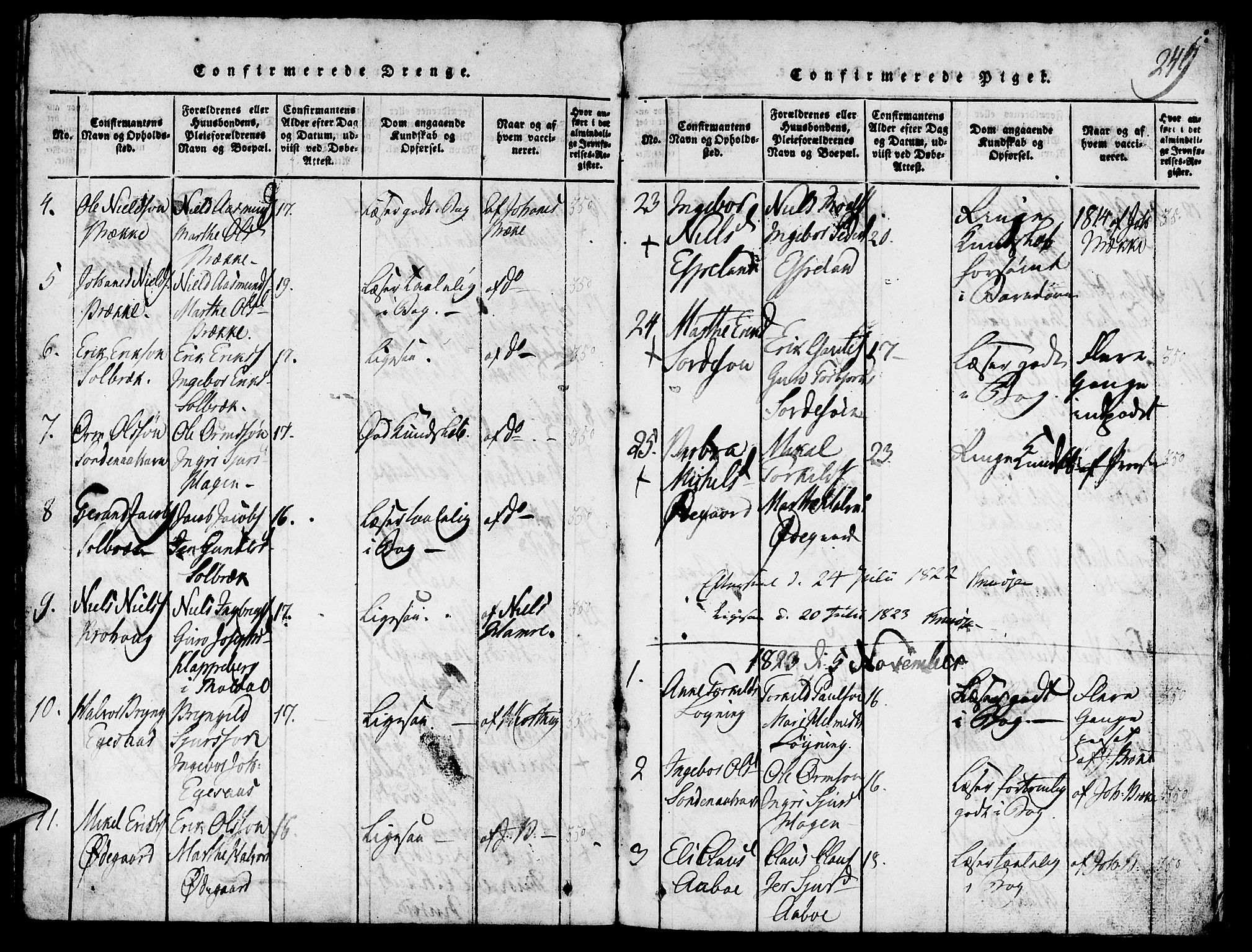 Suldal sokneprestkontor, AV/SAST-A-101845/01/V/L0002: Parish register (copy) no. B 2, 1816-1845, p. 249