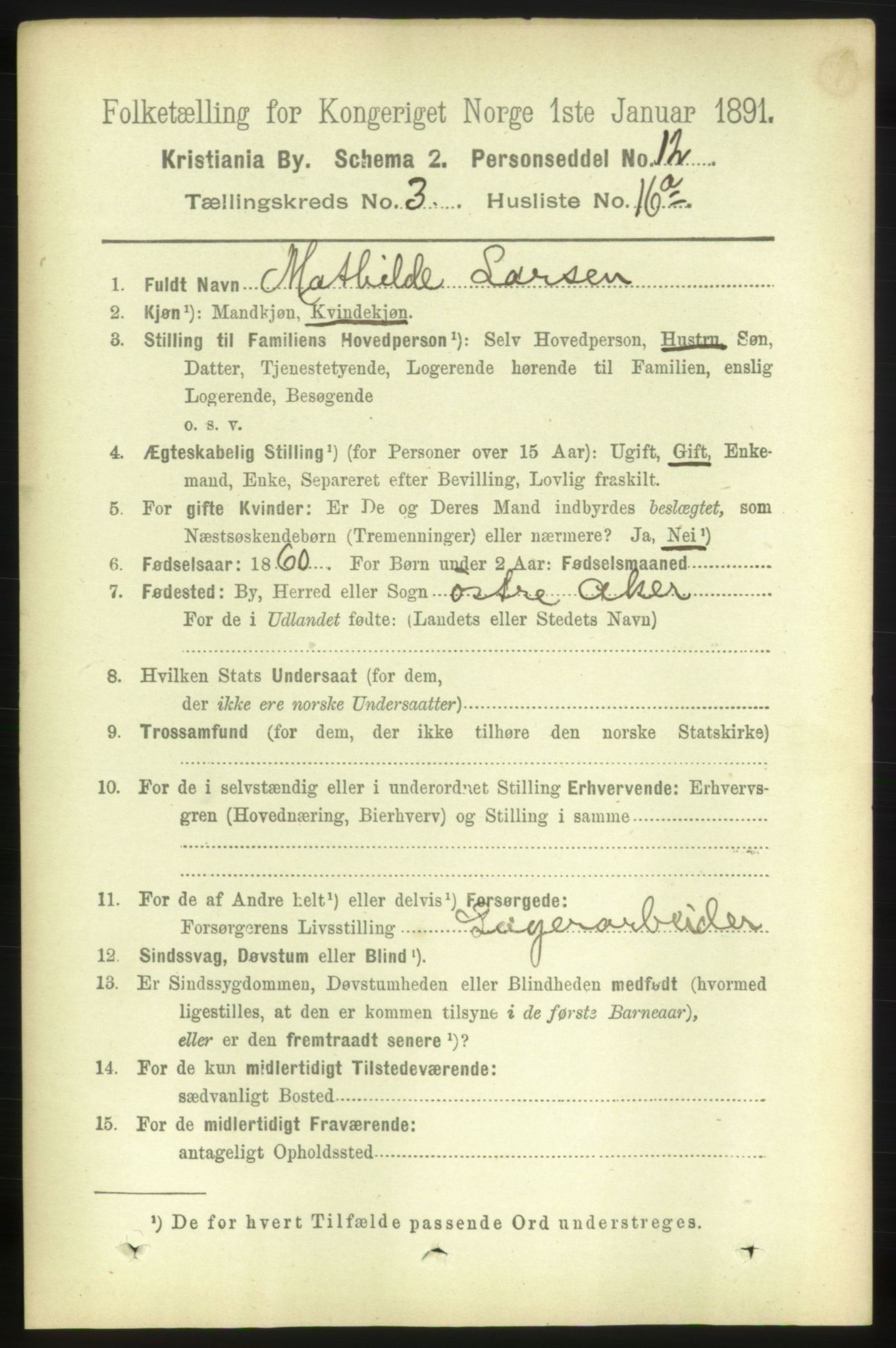 RA, 1891 census for 0301 Kristiania, 1891, p. 1808