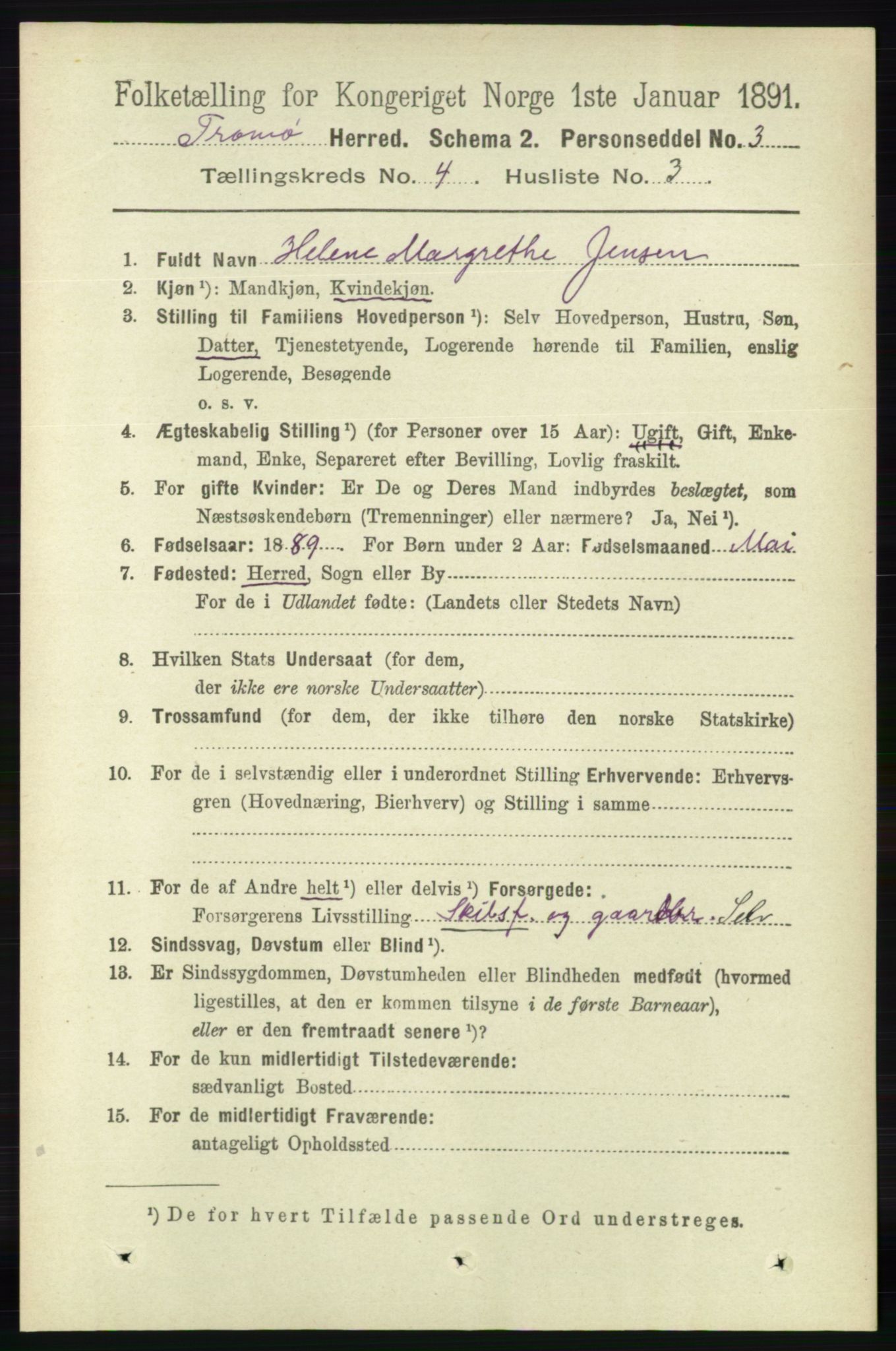 RA, 1891 census for 0921 Tromøy, 1891, p. 1469