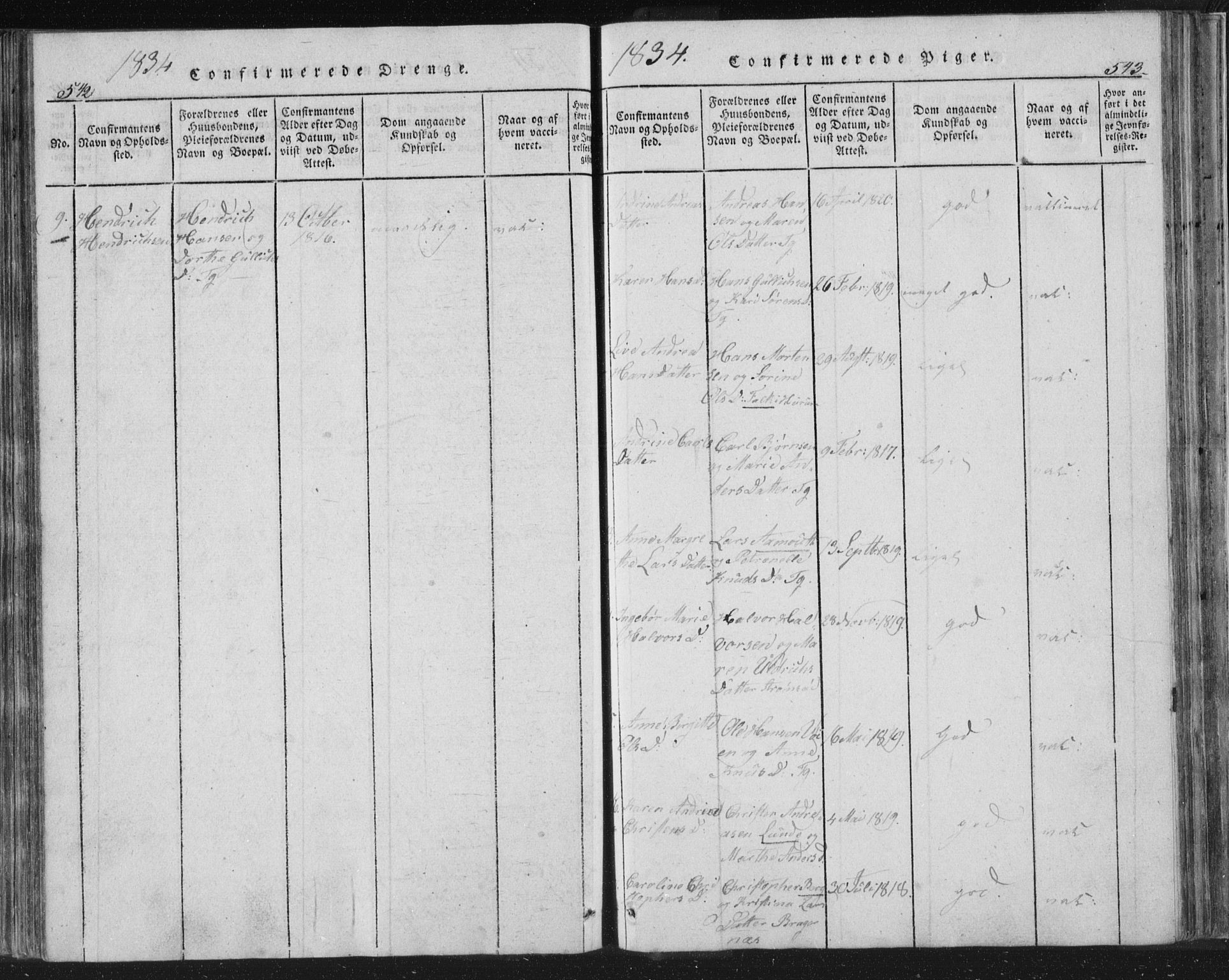 Strømsø kirkebøker, AV/SAKO-A-246/F/Fb/L0004: Parish register (official) no. II 4, 1814-1843, p. 542-543