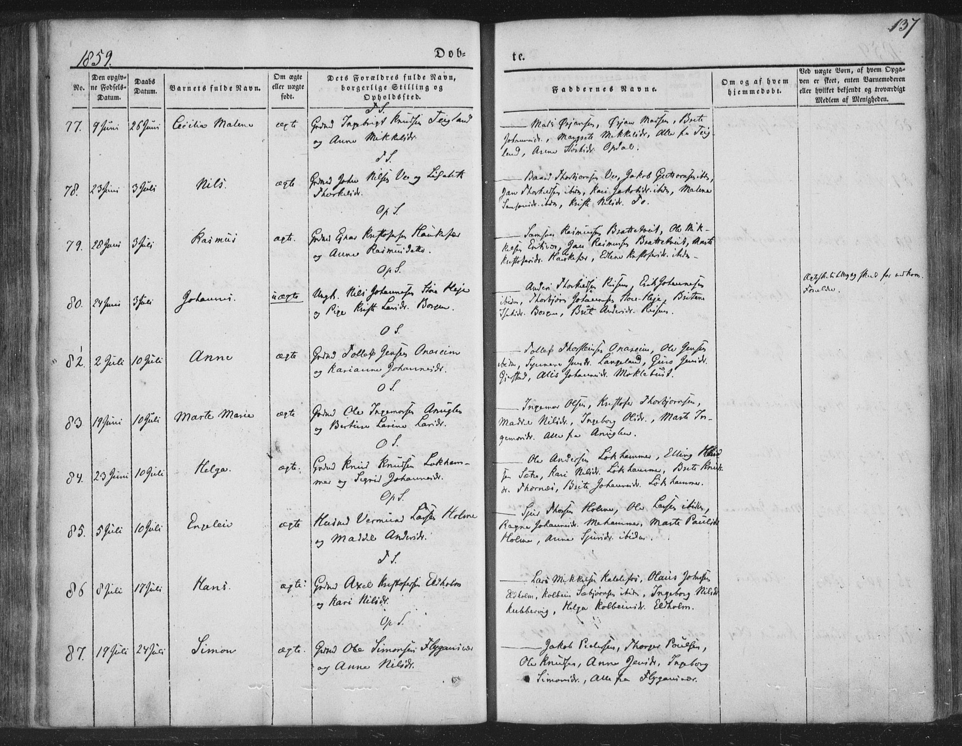 Tysnes sokneprestembete, AV/SAB-A-78601/H/Haa: Parish register (official) no. A 10, 1848-1859, p. 137