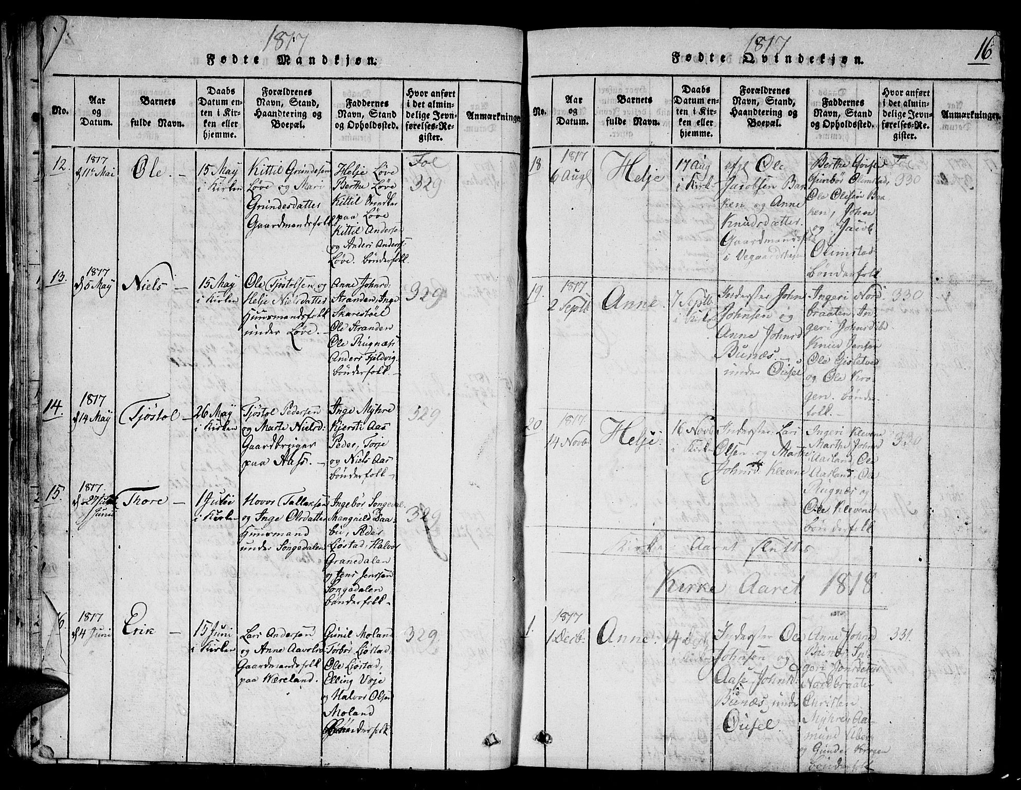 Gjerstad sokneprestkontor, AV/SAK-1111-0014/F/Fb/Fbb/L0001: Parish register (copy) no. B 1, 1813-1863, p. 16