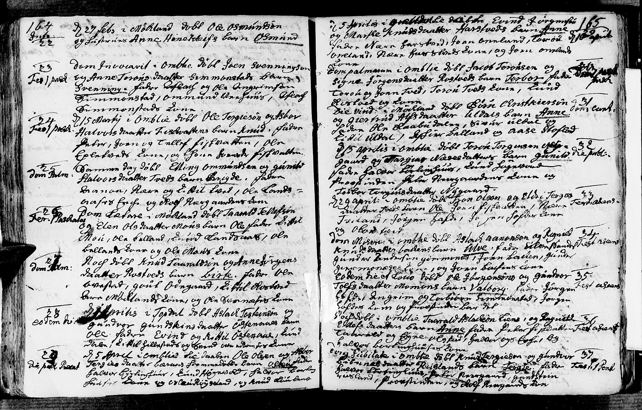Åmli sokneprestkontor, AV/SAK-1111-0050/F/Fa/Fac/L0003: Parish register (official) no. A 3, 1756-1775, p. 164-165