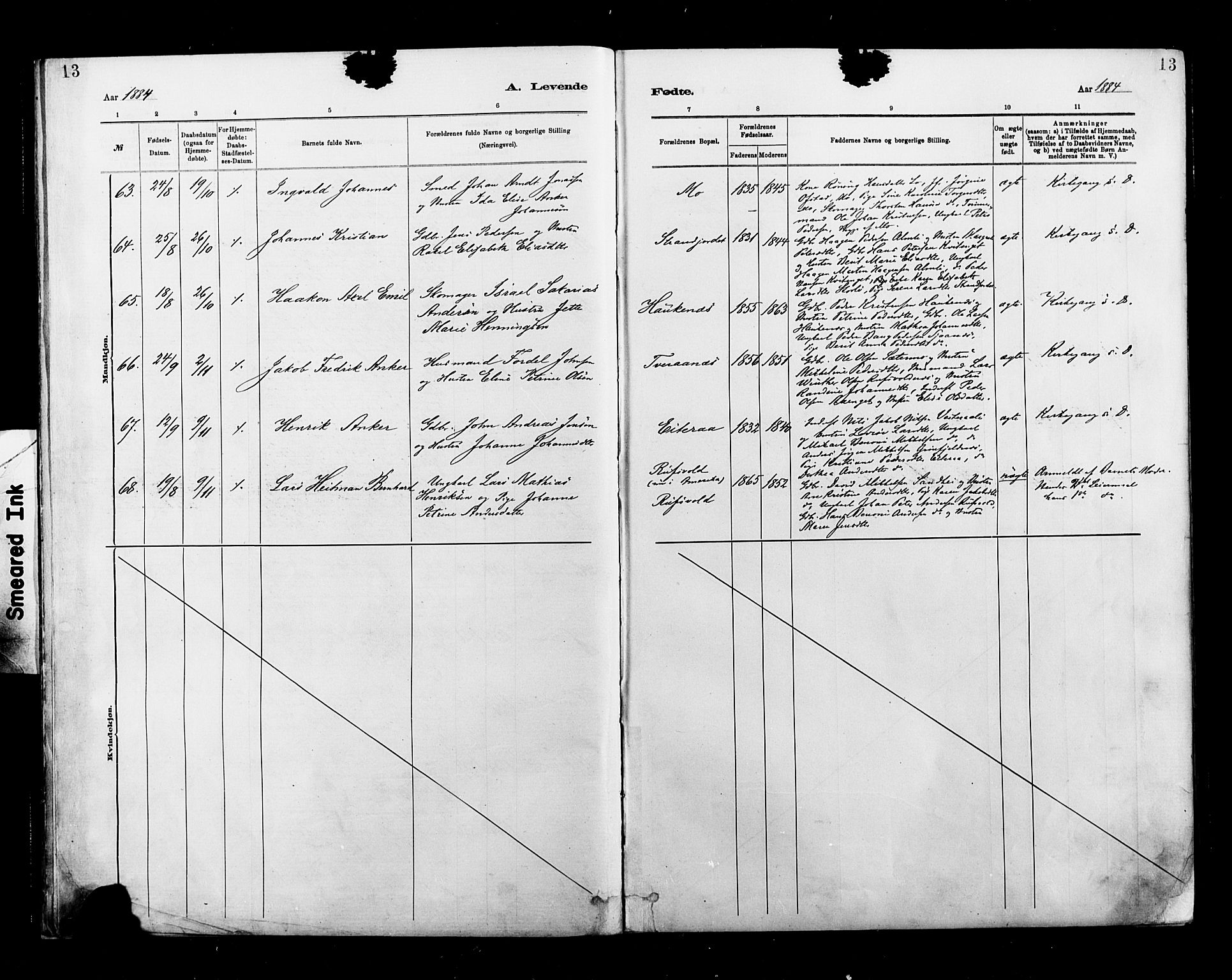 Ministerialprotokoller, klokkerbøker og fødselsregistre - Nordland, SAT/A-1459/827/L0400: Parish register (official) no. 827A12, 1883-1903, p. 13