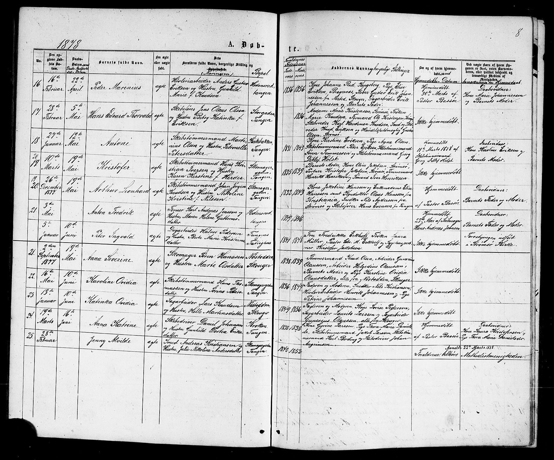 Strømsø kirkebøker, AV/SAKO-A-246/G/Ga/L0002: Parish register (copy) no. 2, 1877-1896, p. 8