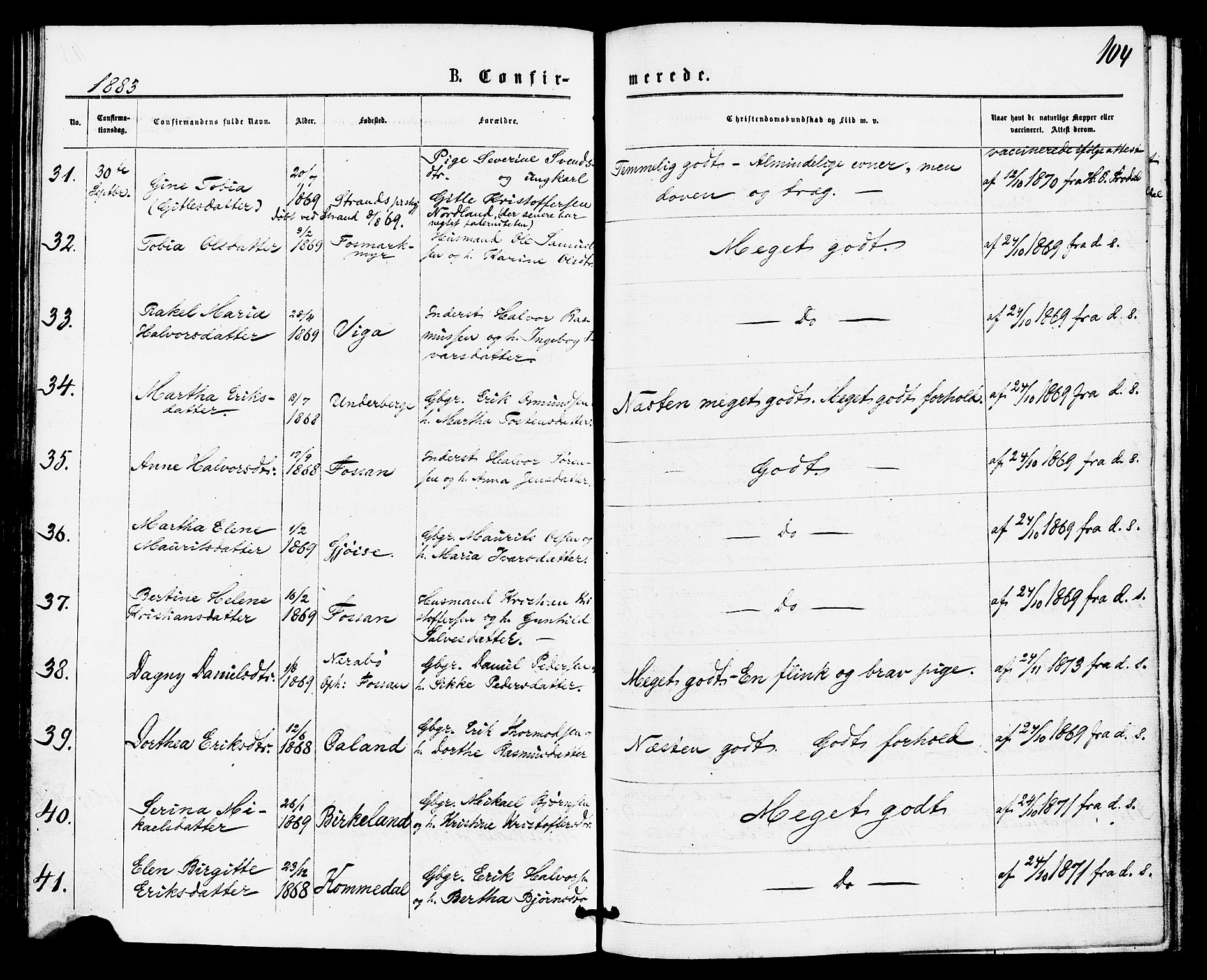 Høgsfjord sokneprestkontor, AV/SAST-A-101624/H/Ha/Haa/L0004: Parish register (official) no. A 4, 1876-1884, p. 104