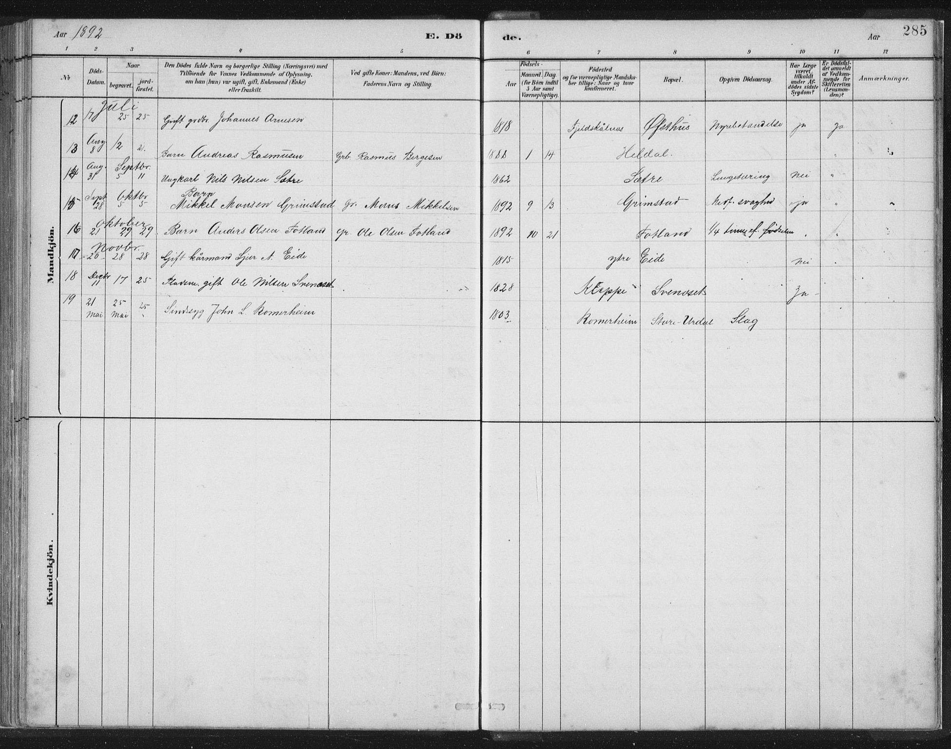 Hosanger sokneprestembete, AV/SAB-A-75801/H/Hab: Parish register (copy) no. A 3 II, 1882-1903, p. 285