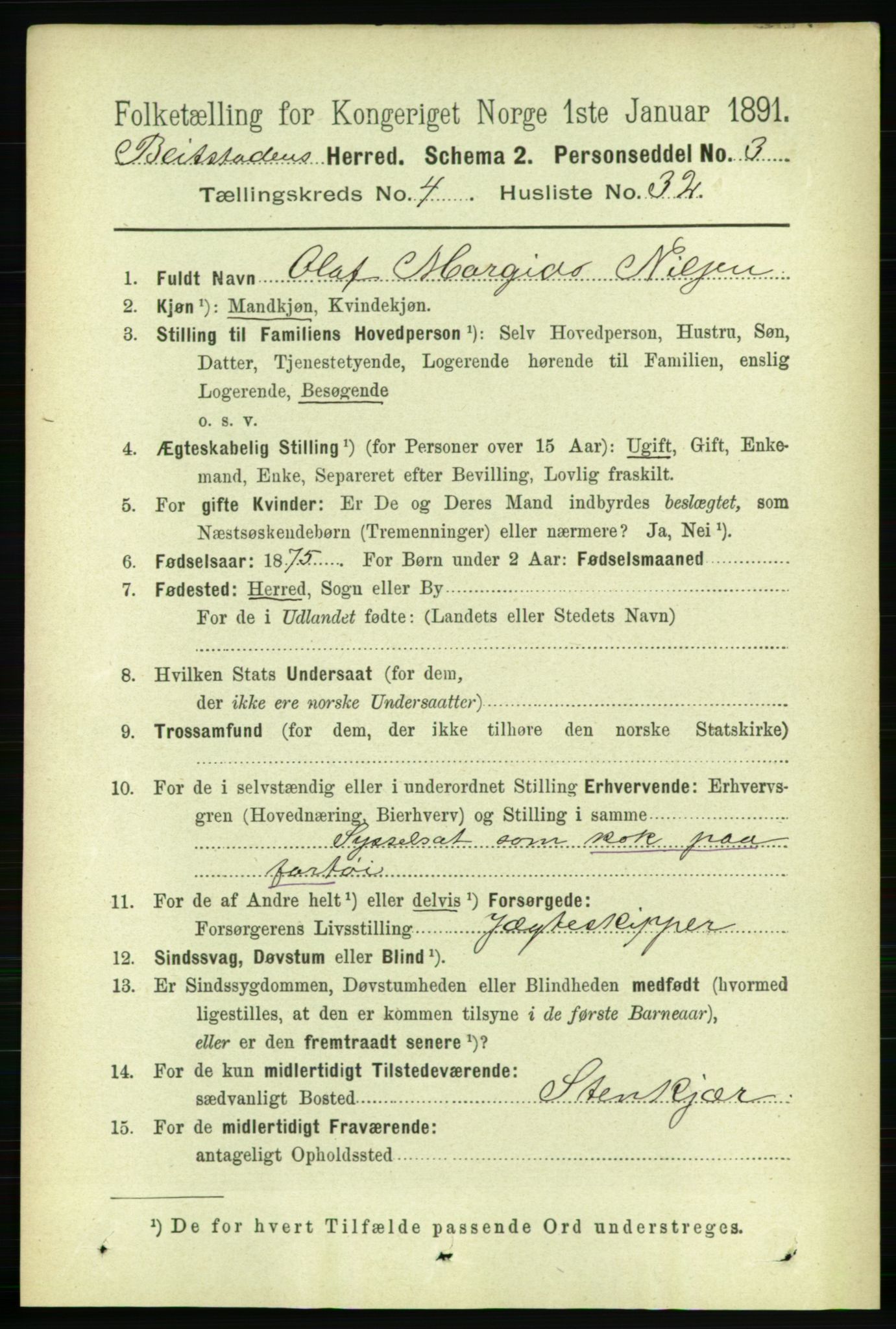 RA, 1891 census for 1727 Beitstad, 1891, p. 1191