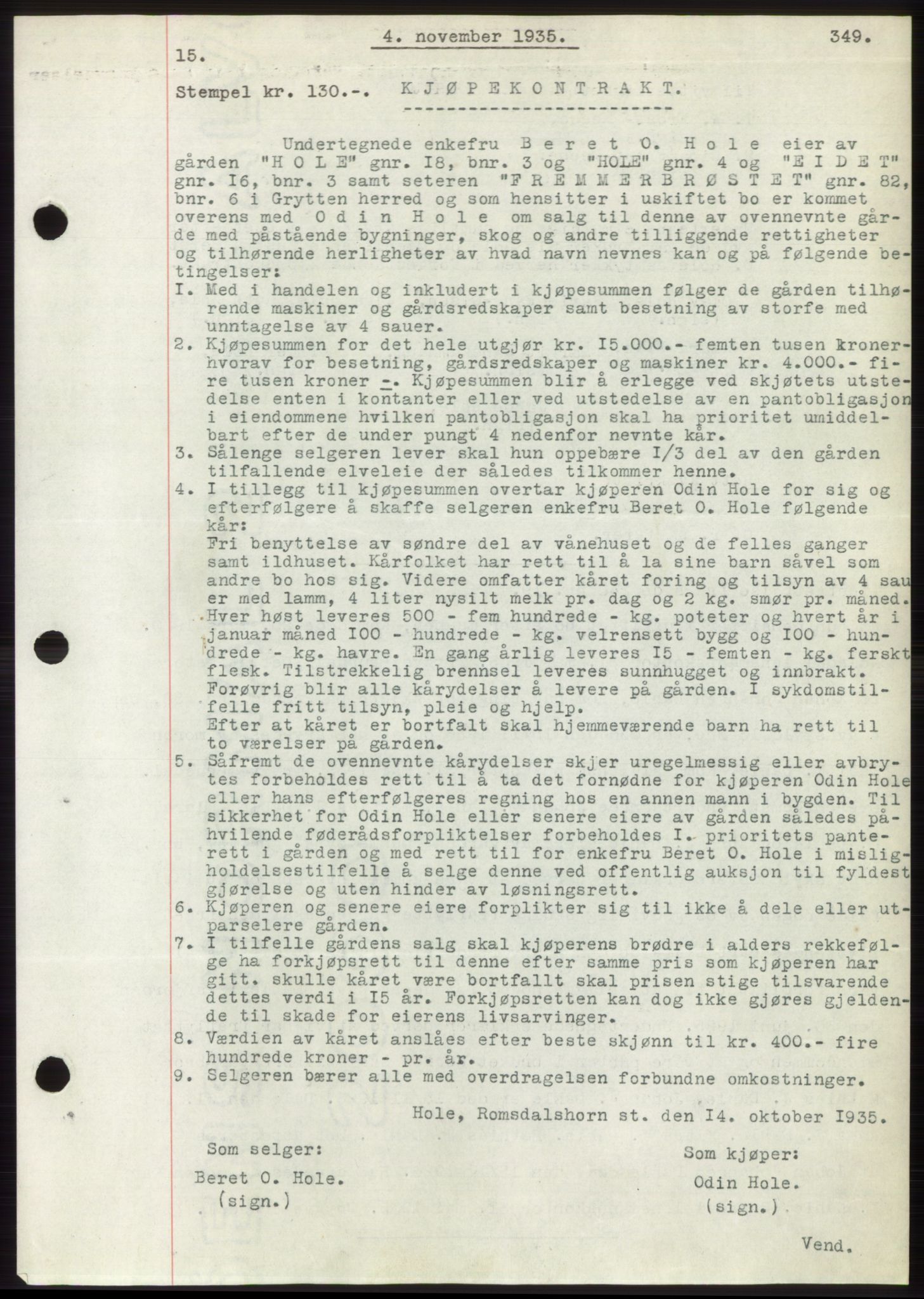 Romsdal sorenskriveri, AV/SAT-A-4149/1/2/2C/L0067: Mortgage book no. 61, 1935-1935, Deed date: 04.11.1935