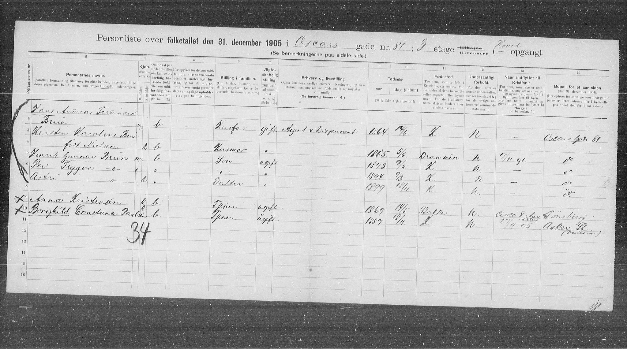 OBA, Municipal Census 1905 for Kristiania, 1905, p. 40437