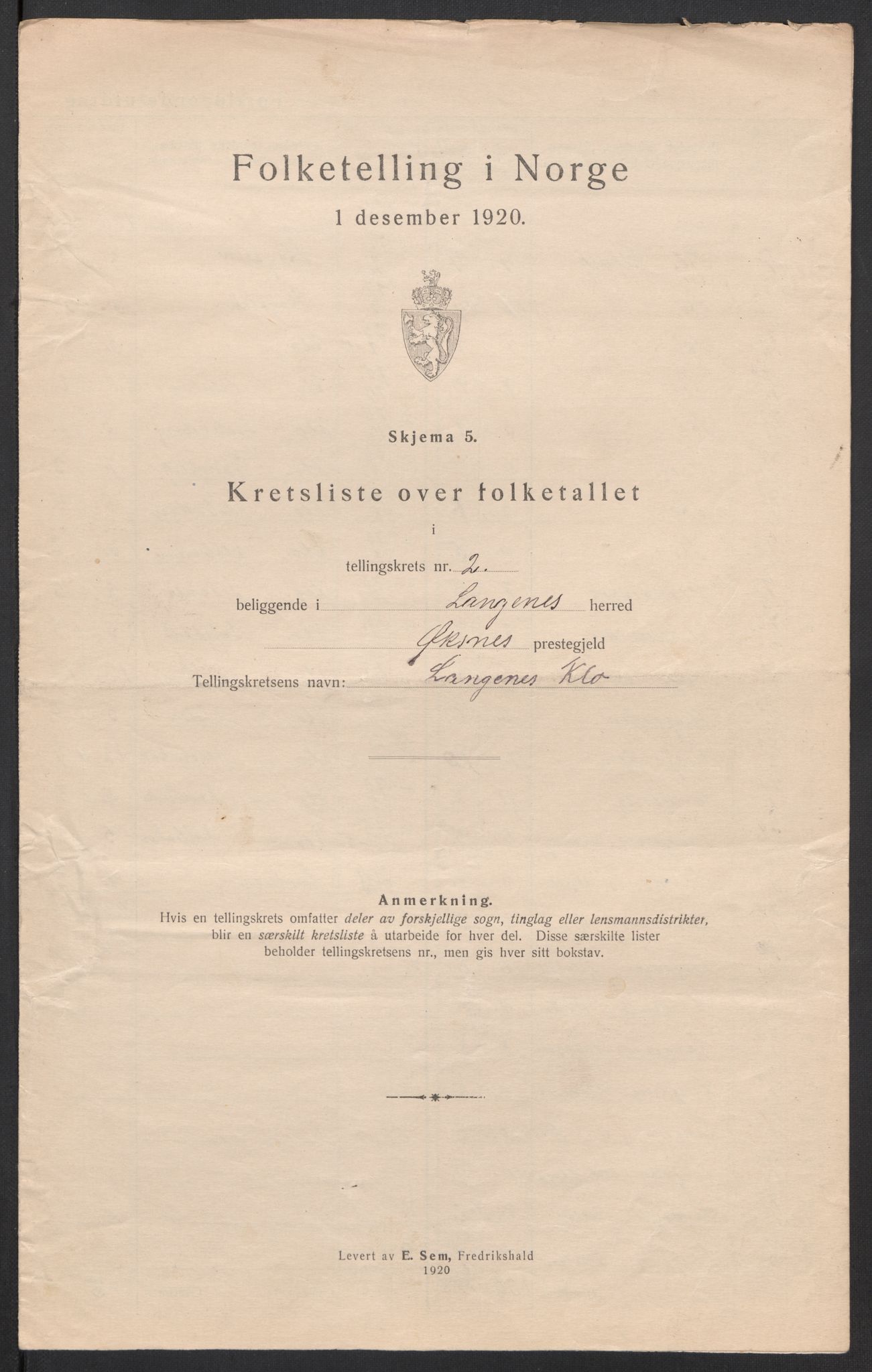 SAT, 1920 census for Langenes, 1920, p. 12