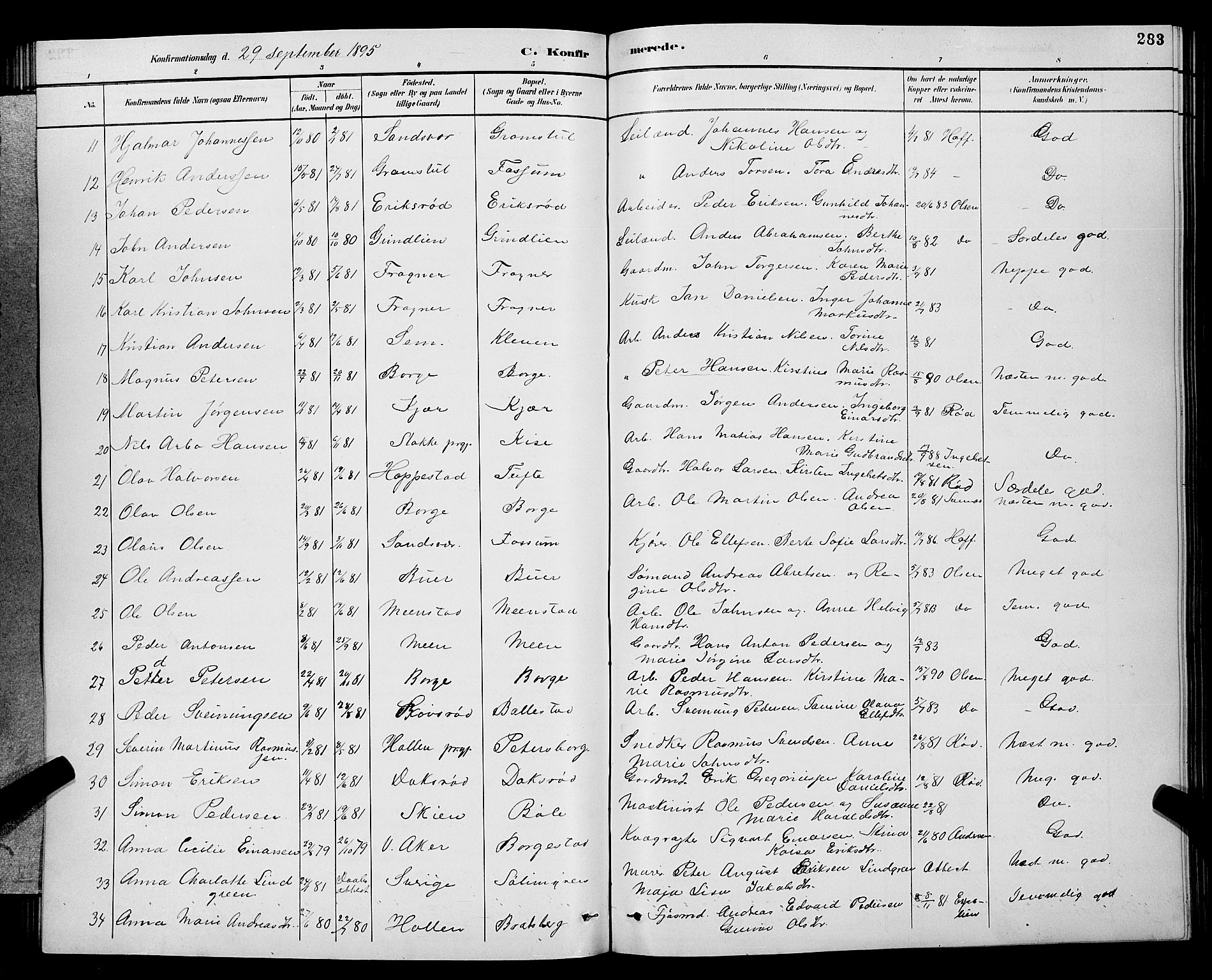 Gjerpen kirkebøker, AV/SAKO-A-265/G/Ga/L0002: Parish register (copy) no. I 2, 1883-1900, p. 283