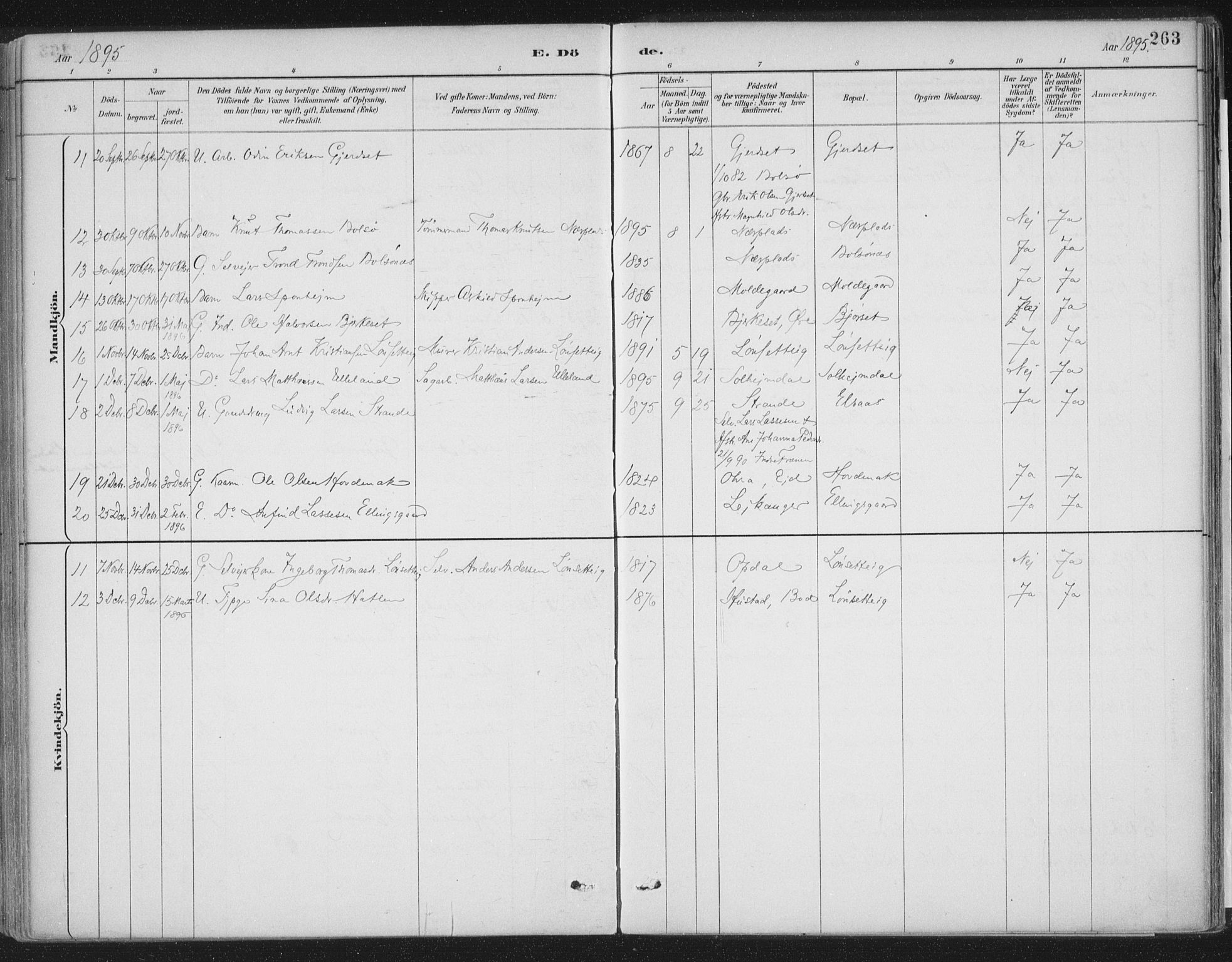 Ministerialprotokoller, klokkerbøker og fødselsregistre - Møre og Romsdal, AV/SAT-A-1454/555/L0658: Parish register (official) no. 555A09, 1887-1917, p. 263