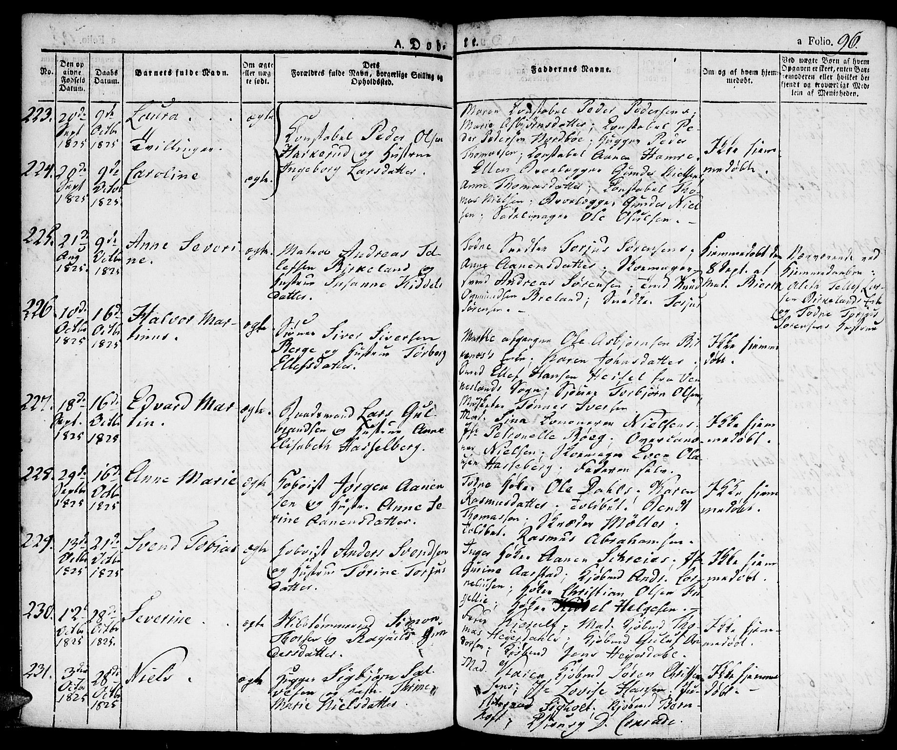 Kristiansand domprosti, SAK/1112-0006/F/Fa/L0009: Parish register (official) no. A 9, 1821-1827, p. 96