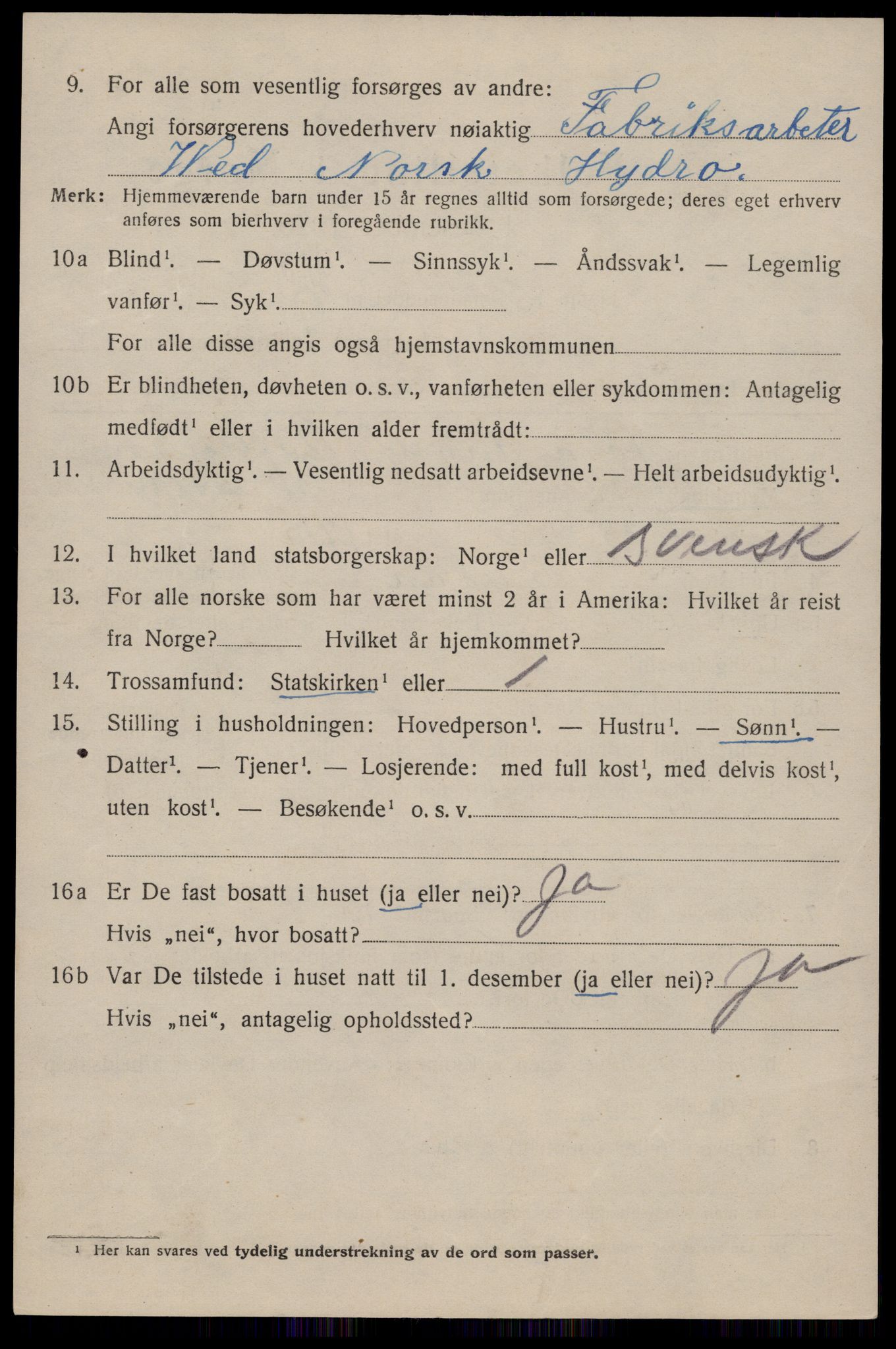 SAKO, 1920 census for Tinn, 1920, p. 9889