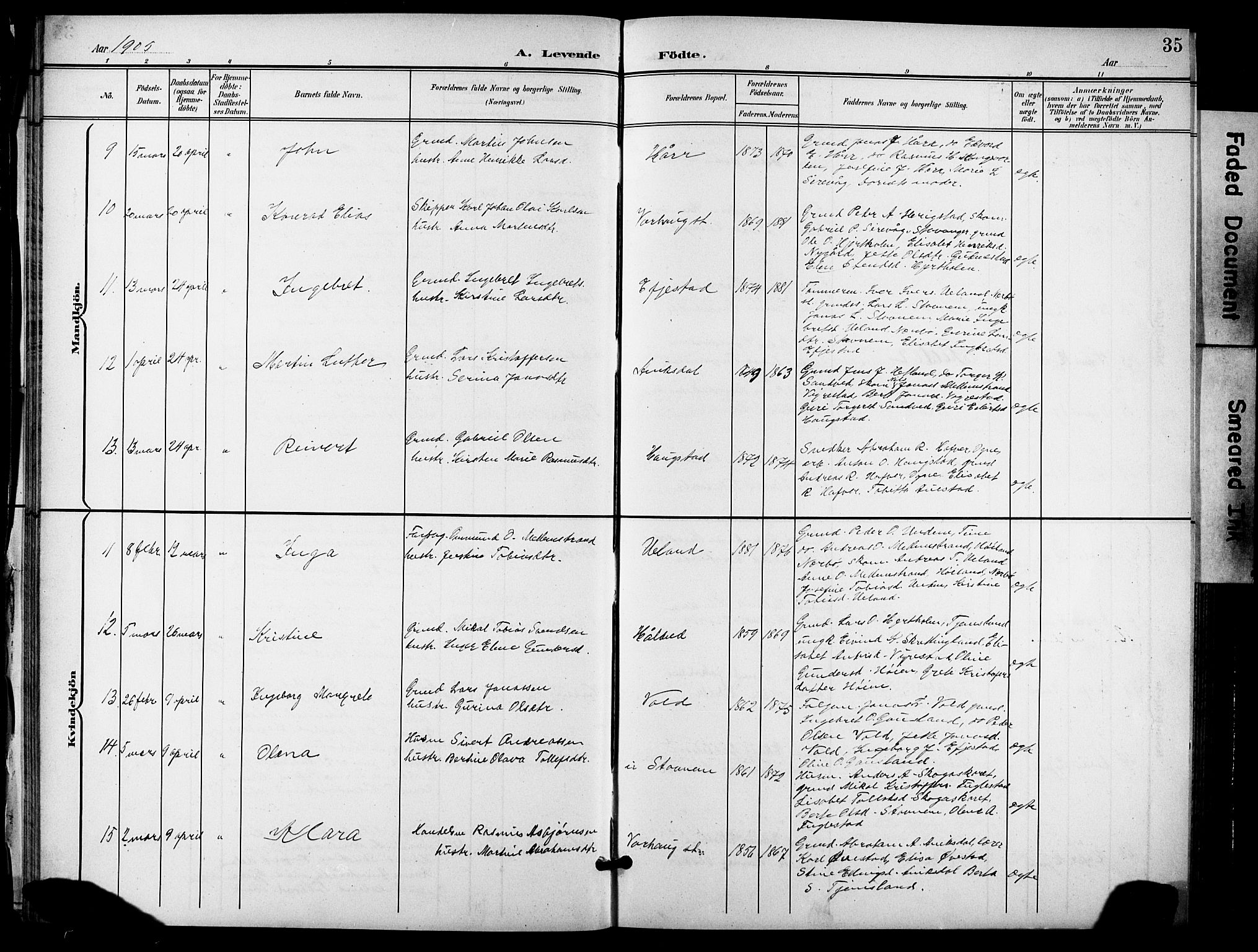 Hå sokneprestkontor, AV/SAST-A-101801/001/30BB/L0006: Parish register (copy) no. B 6, 1900-1924, p. 35