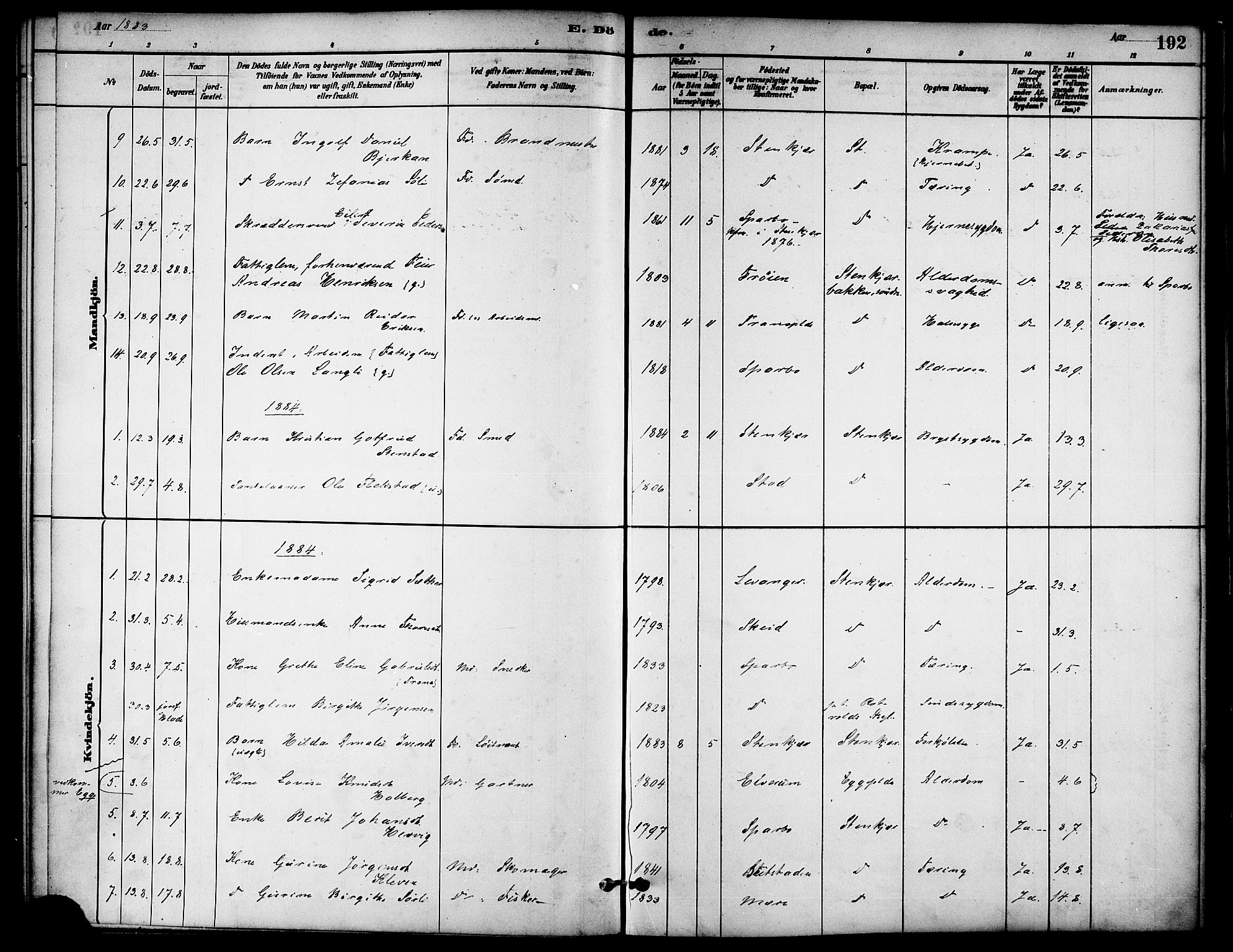 Ministerialprotokoller, klokkerbøker og fødselsregistre - Nord-Trøndelag, SAT/A-1458/739/L0371: Parish register (official) no. 739A03, 1881-1895, p. 192
