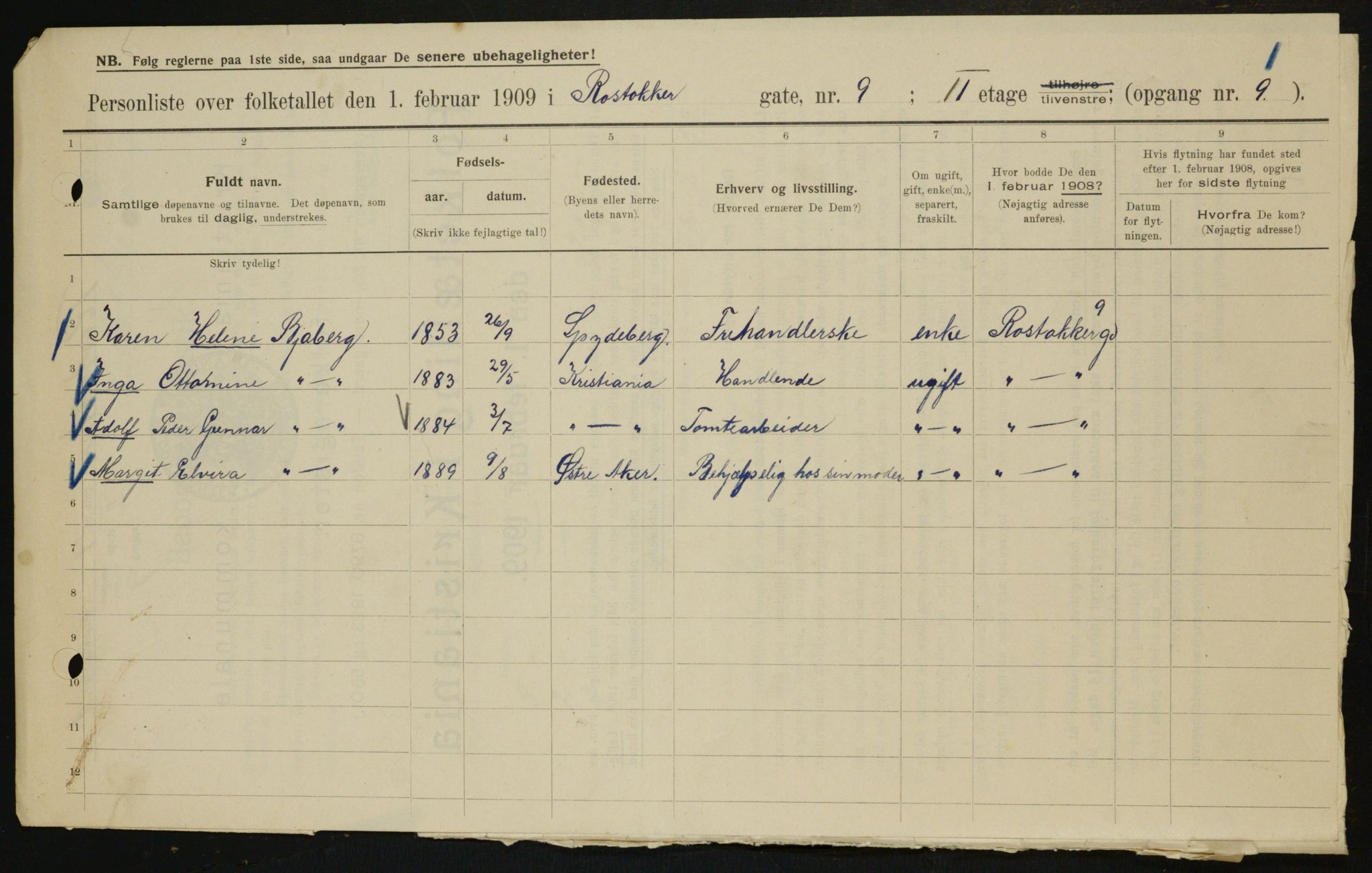 OBA, Municipal Census 1909 for Kristiania, 1909, p. 76830