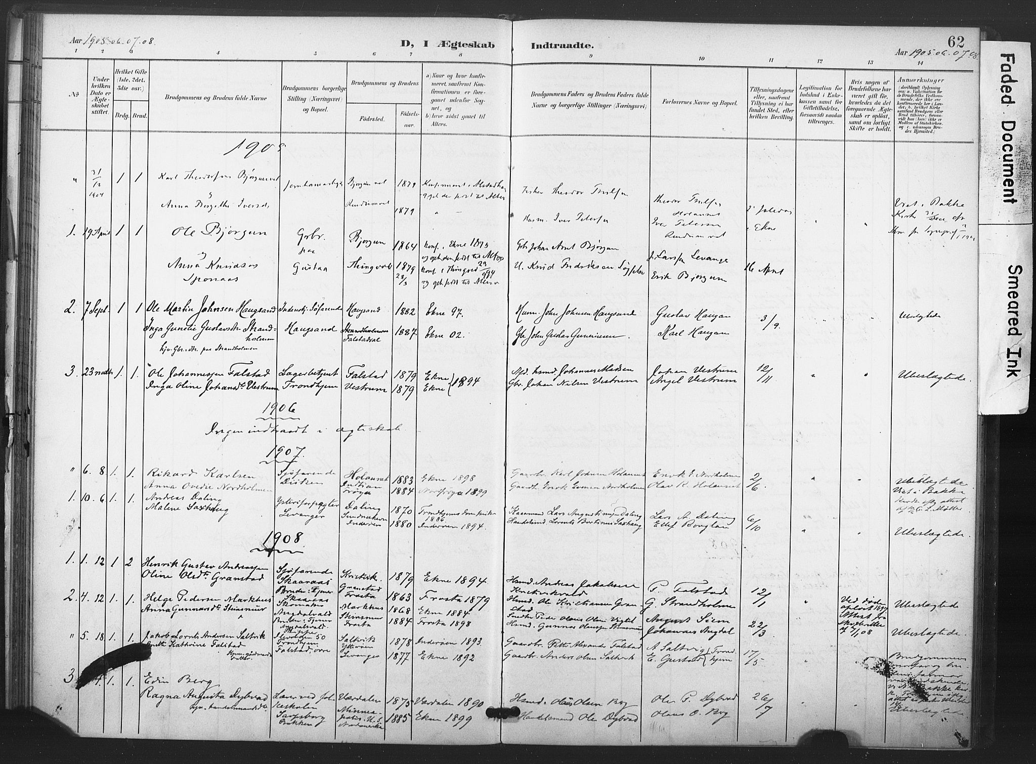 Ministerialprotokoller, klokkerbøker og fødselsregistre - Nord-Trøndelag, SAT/A-1458/719/L0179: Parish register (official) no. 719A02, 1901-1923, p. 62