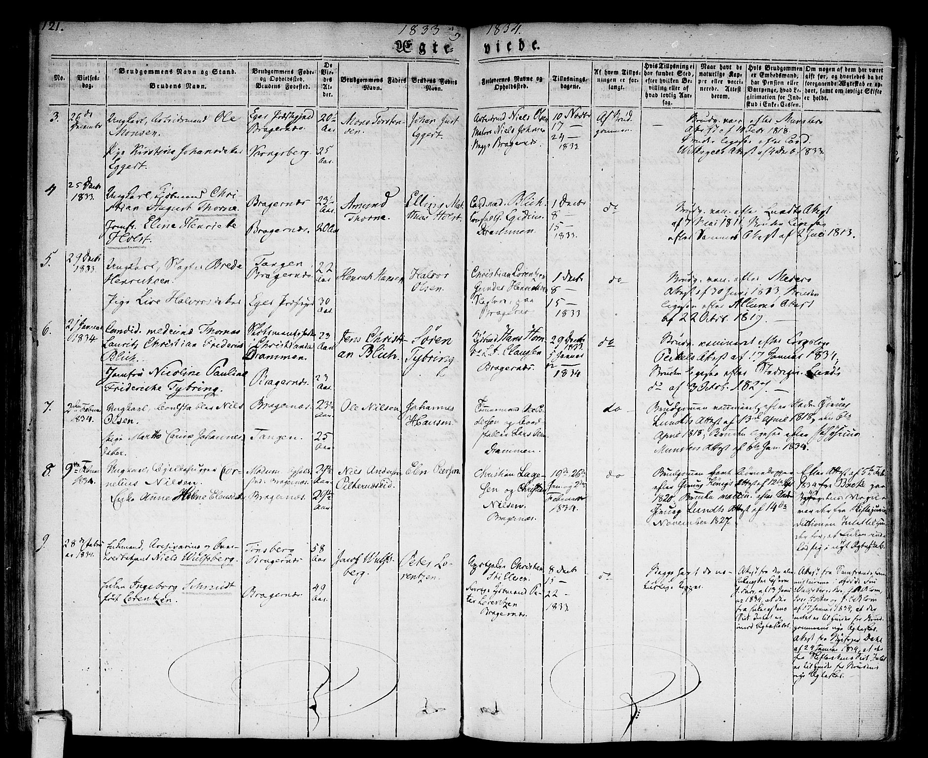 Bragernes kirkebøker, AV/SAKO-A-6/F/Fc/L0001: Parish register (official) no. III 1, 1830-1853, p. 121