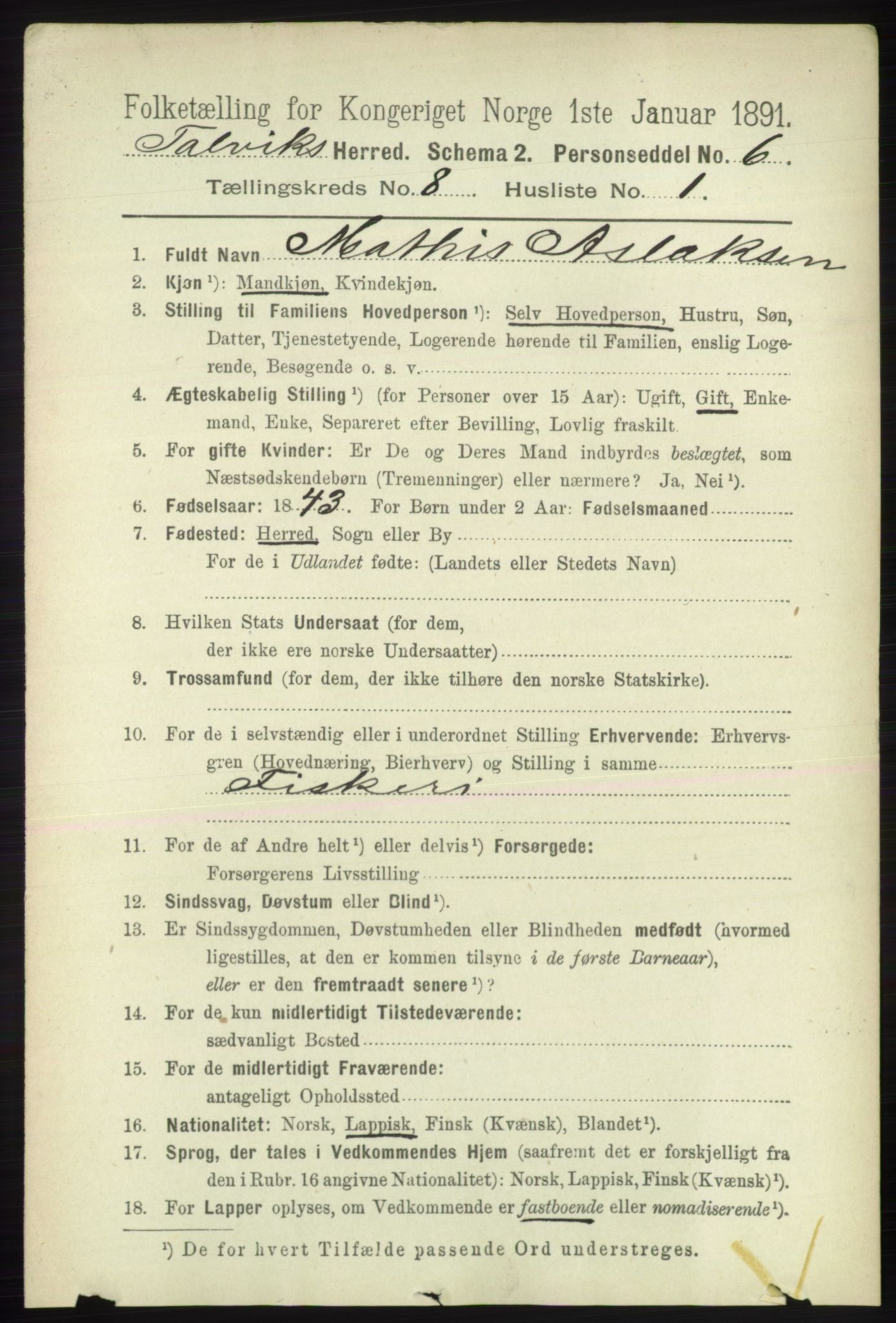 RA, 1891 census for 2013 Talvik, 1891, p. 2060