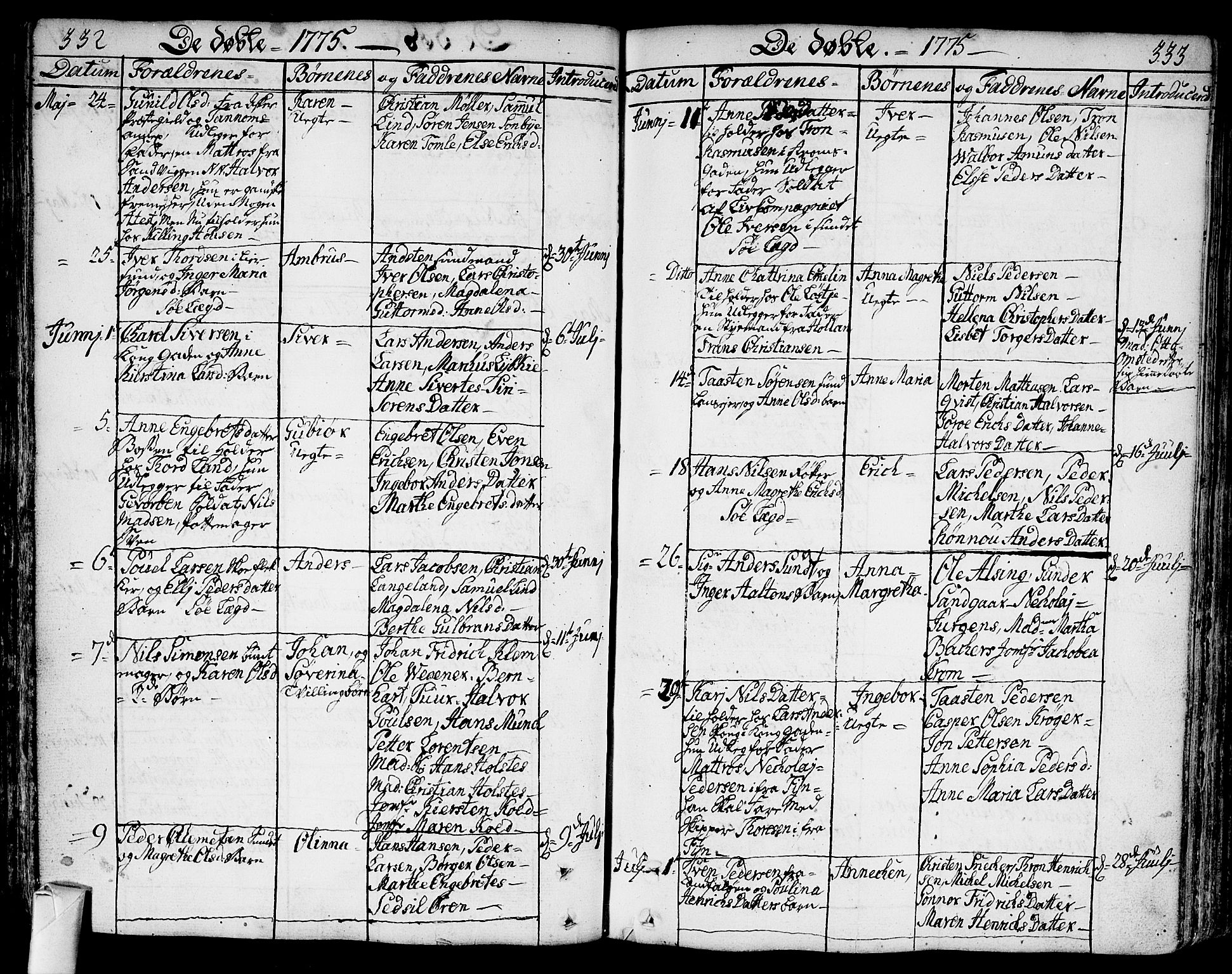 Bragernes kirkebøker, AV/SAKO-A-6/F/Fa/L0005: Parish register (official) no. I 5, 1759-1781, p. 332-333