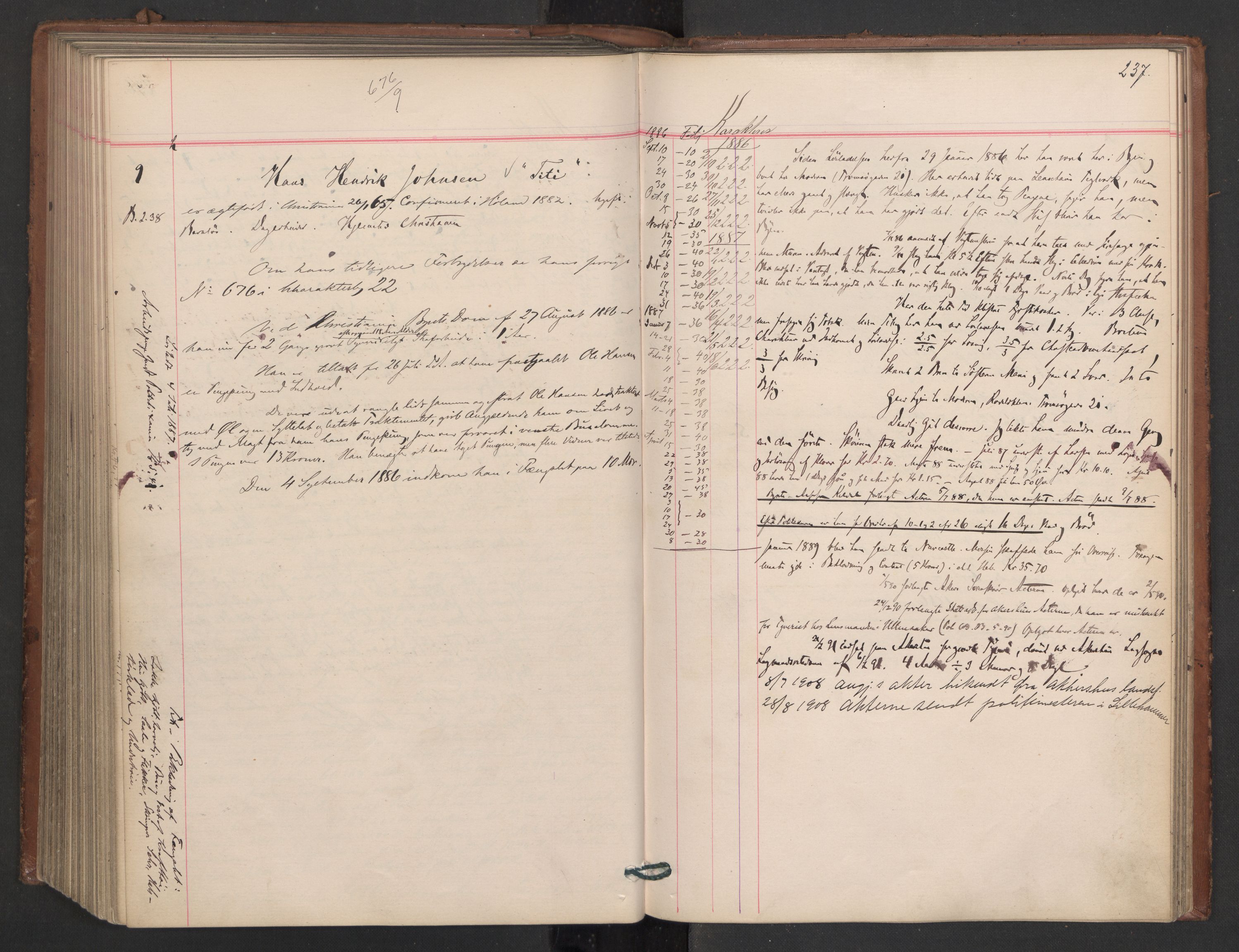 Botsfengslet, AV/RA-S-1539/D/Db/Dbb/L0023: 774g - 57h, 1885-1886, p. 237
