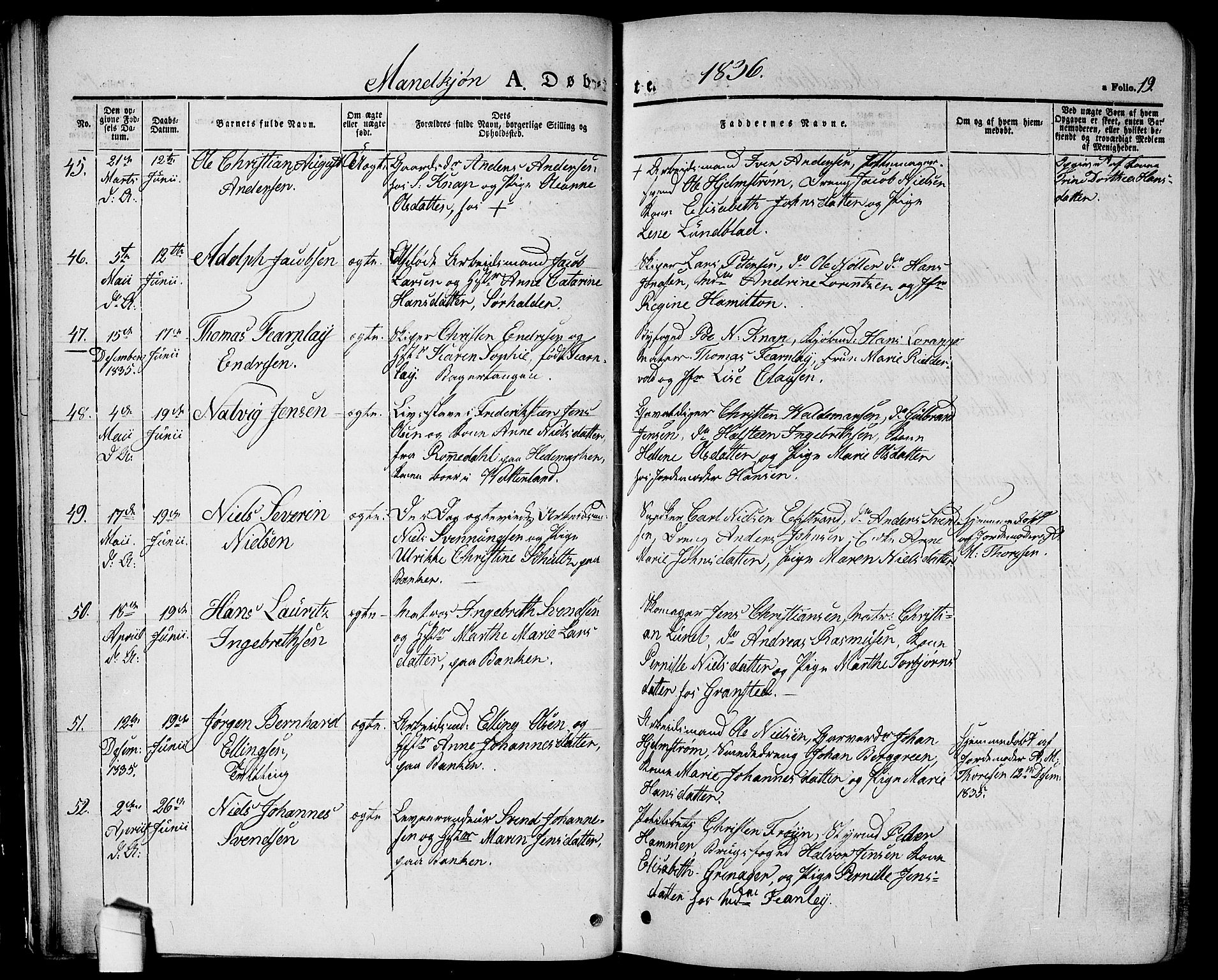 Halden prestekontor Kirkebøker, AV/SAO-A-10909/G/Ga/L0003: Parish register (copy) no. 3, 1834-1844, p. 19