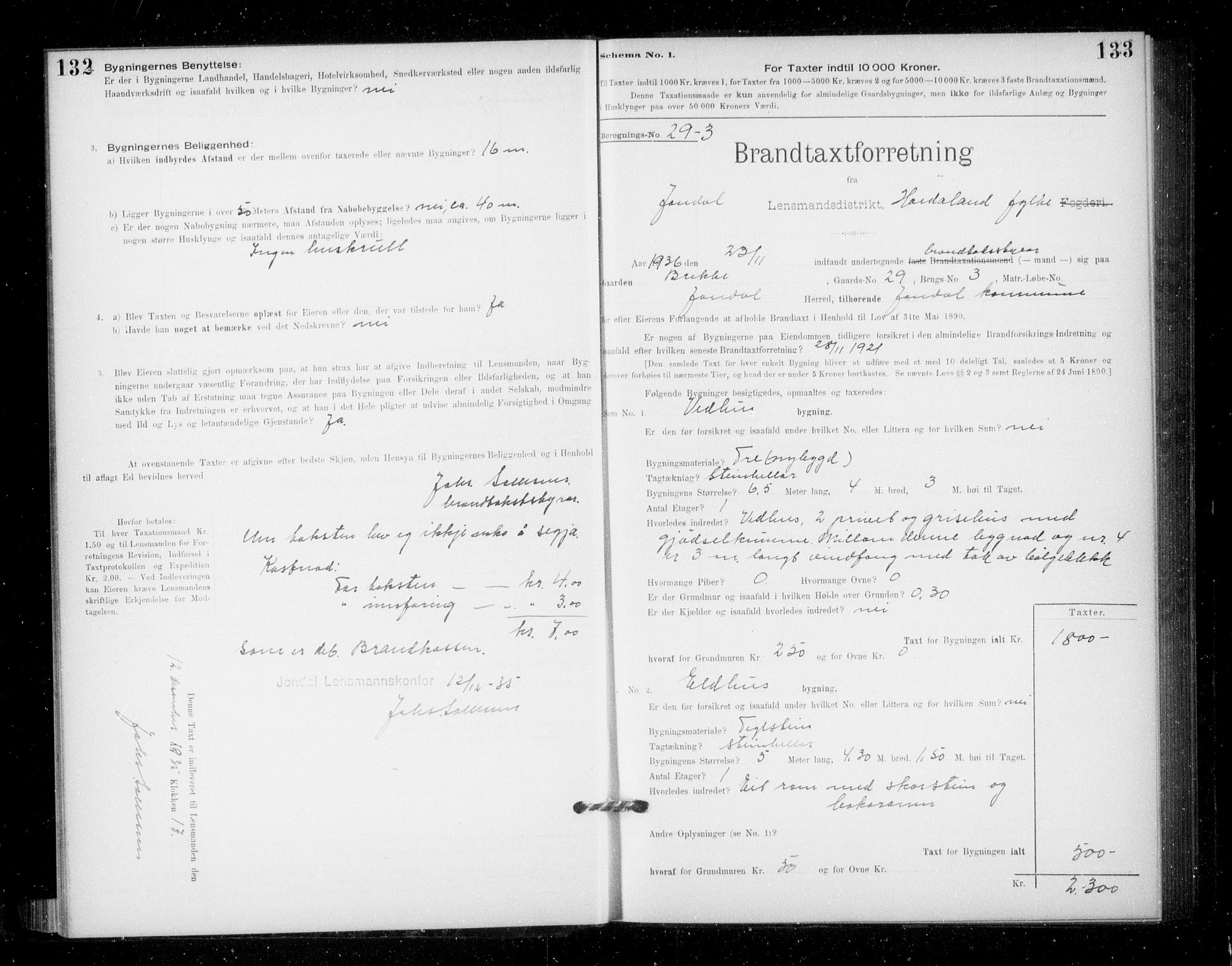 Lensmannen i Jondal, SAB/A-33101/0012/L0005: Branntakstprotokoll, skjematakst, 1894-1951, p. 132-133