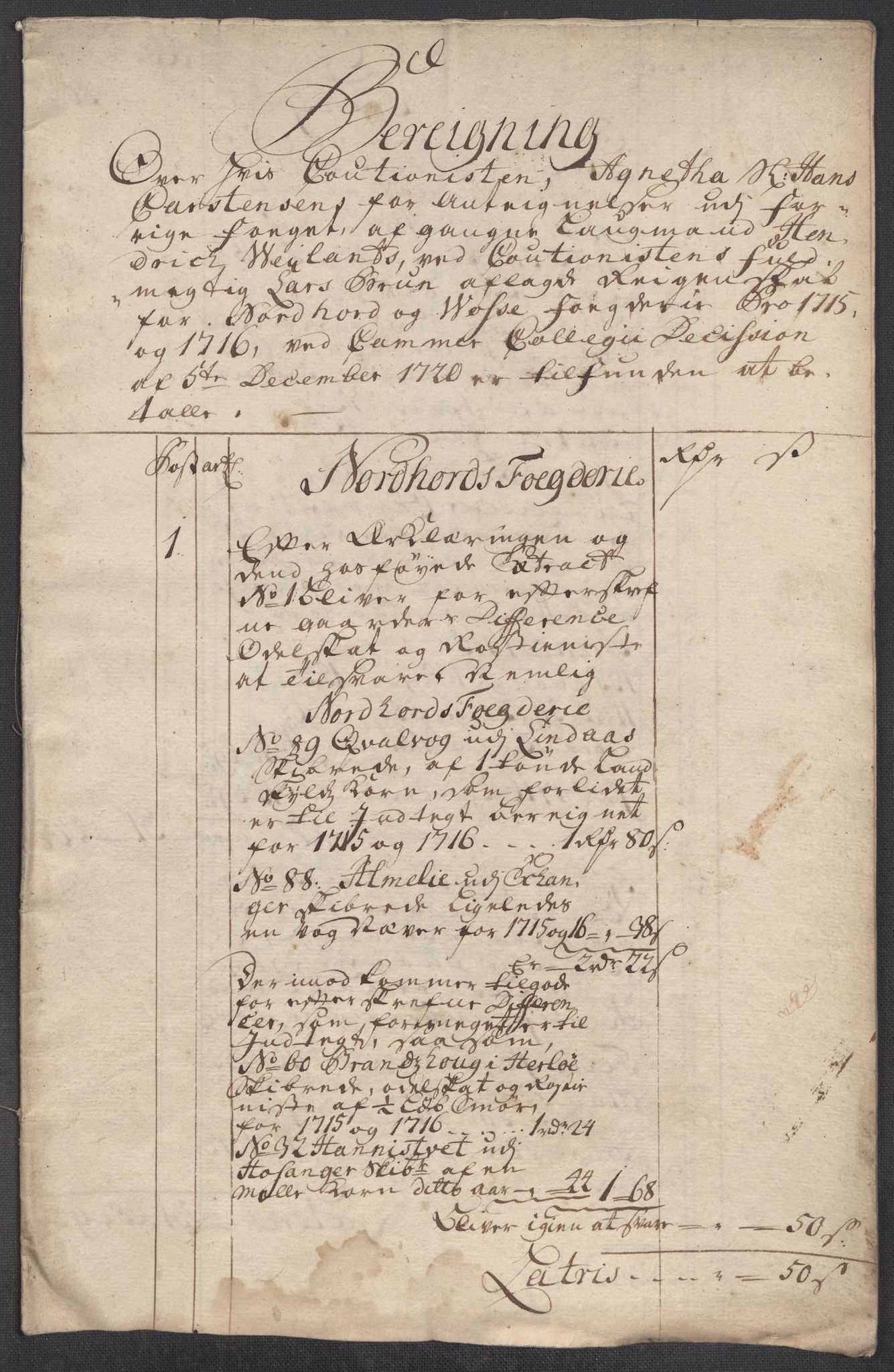 Rentekammeret inntil 1814, Reviderte regnskaper, Fogderegnskap, RA/EA-4092/R51/L3198: Fogderegnskap Nordhordland og Voss, 1715, p. 335