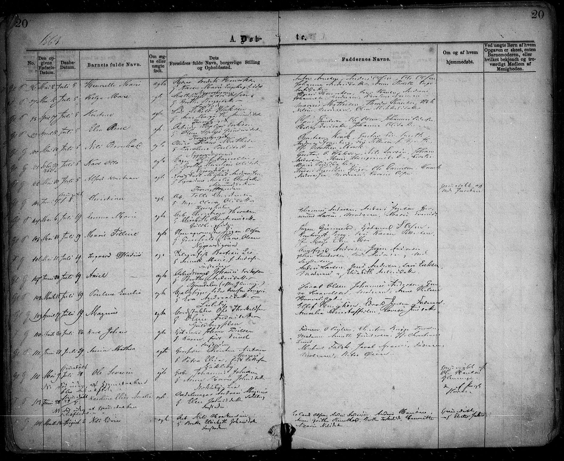 Glemmen prestekontor Kirkebøker, SAO/A-10908/F/Fa/L0008: Parish register (official) no. 8, 1862-1871, p. 20