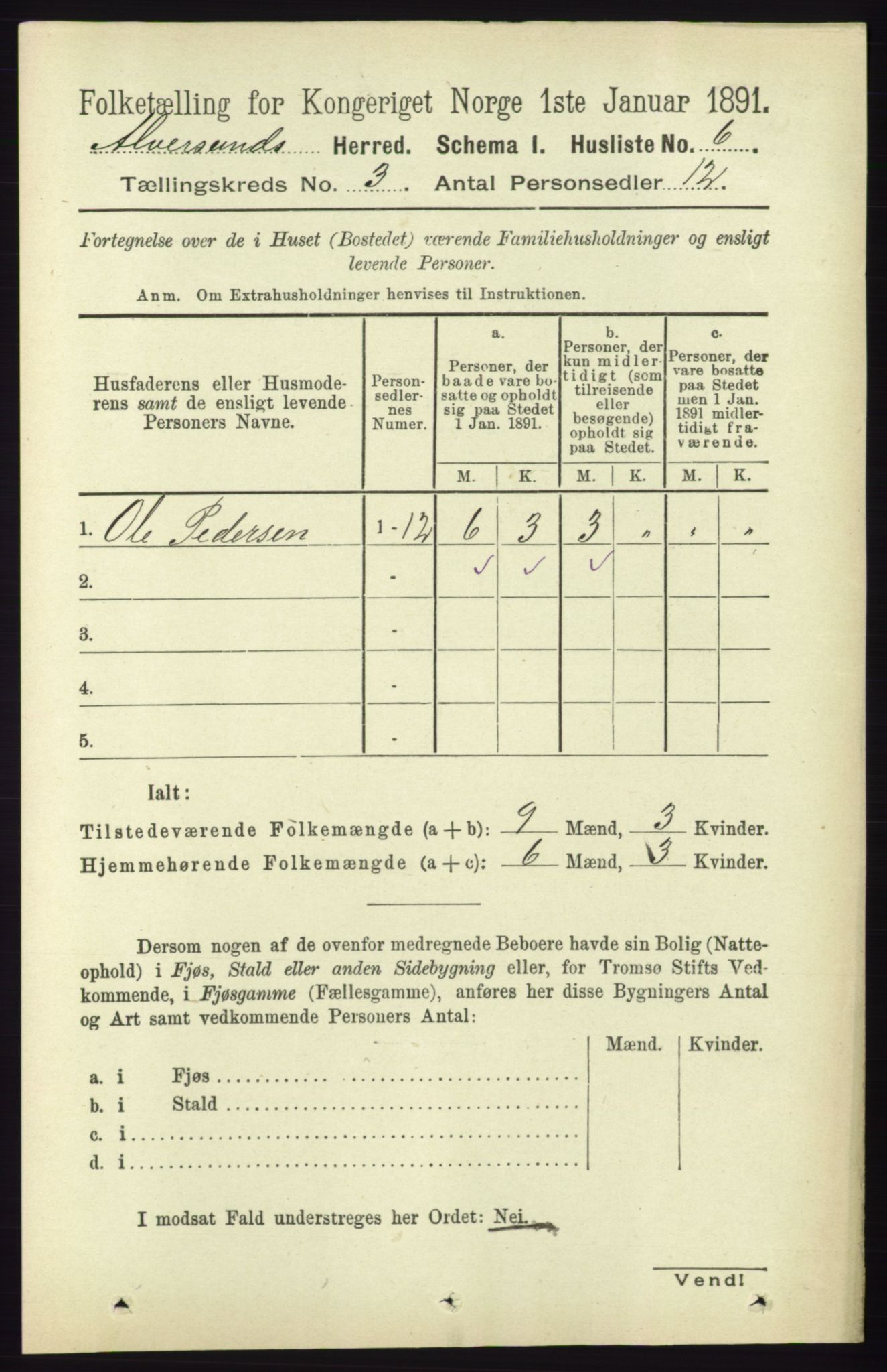 RA, 1891 census for 1257 Alversund, 1891, p. 950