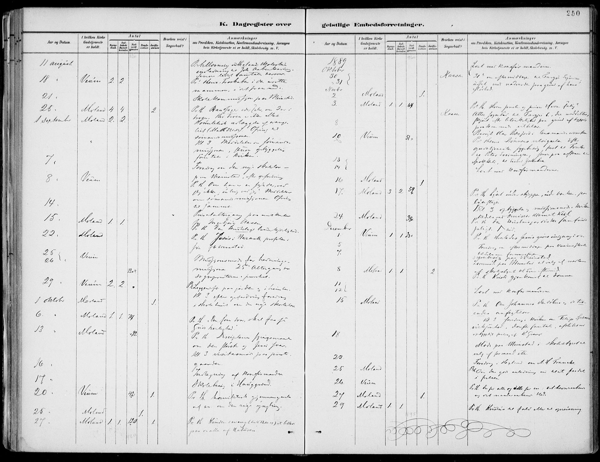 Fyresdal kirkebøker, AV/SAKO-A-263/F/Fa/L0007: Parish register (official) no. I 7, 1887-1914, p. 250